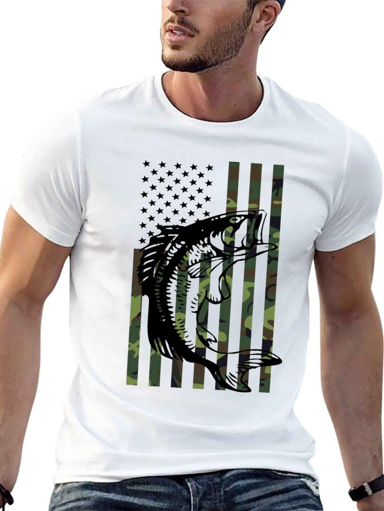 Bass Fishing Camo Flag T-Shirt