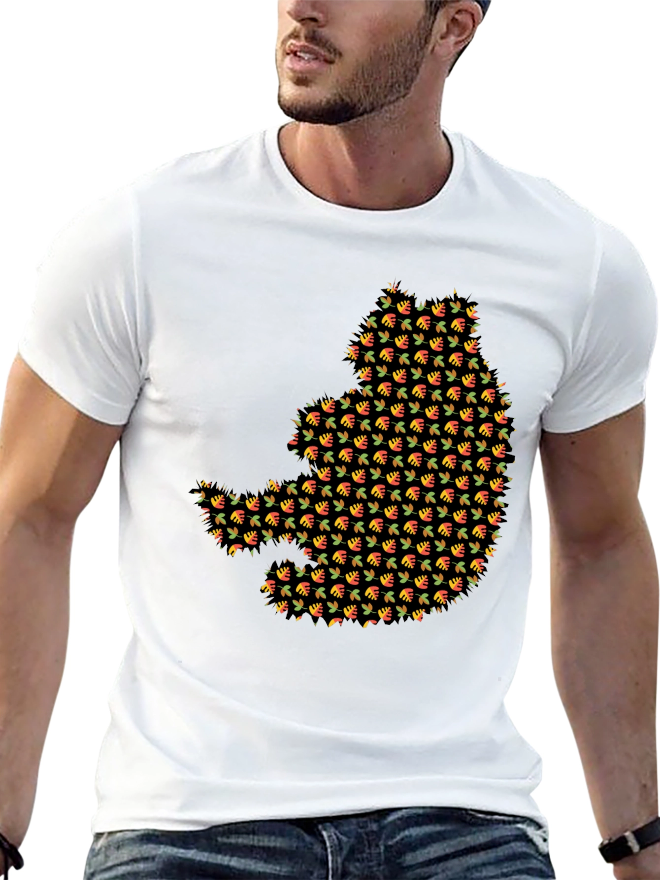 Autumn Leaf Pattern Black T-Shirt