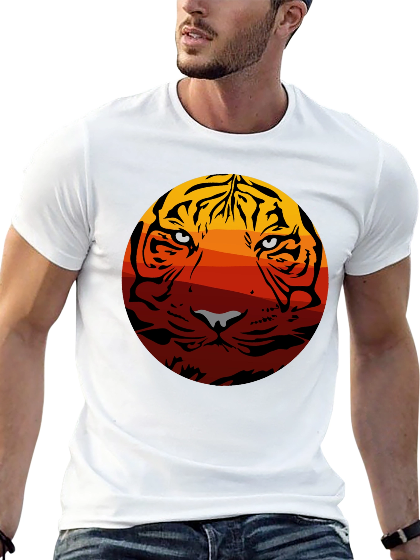 Tiger Sunset Graphic Tee - Black Cotton Blend