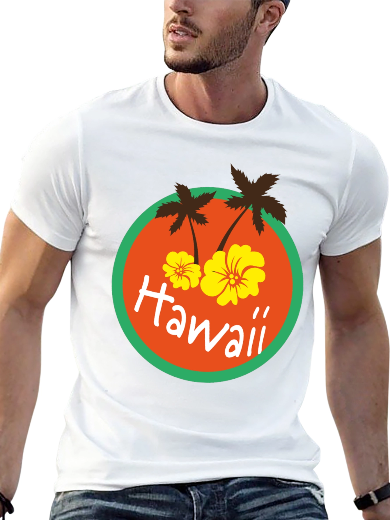 Hawaii Palm Tree Graphic Print Black T-Shirt