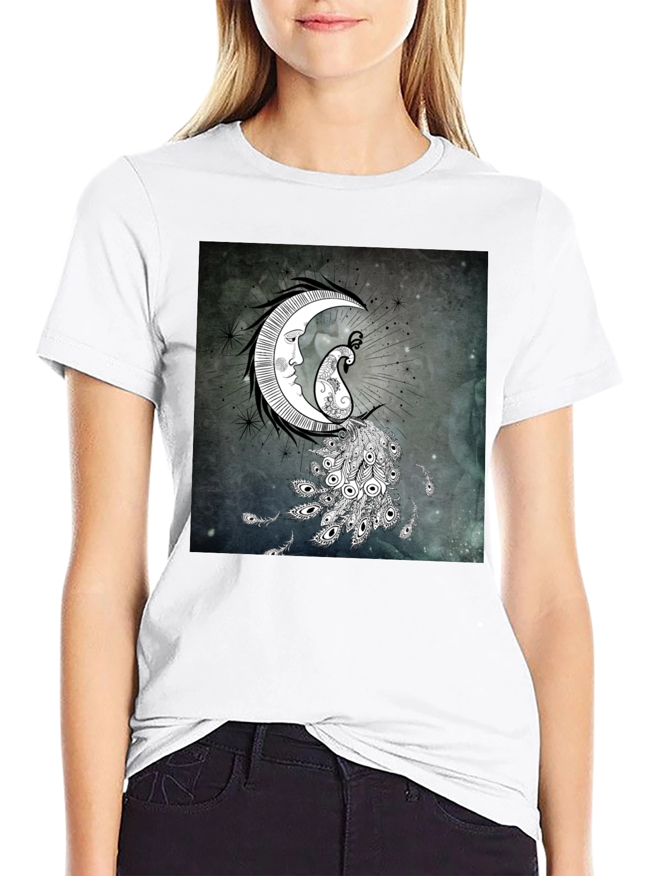 Moon and Peacock Graphic Tee