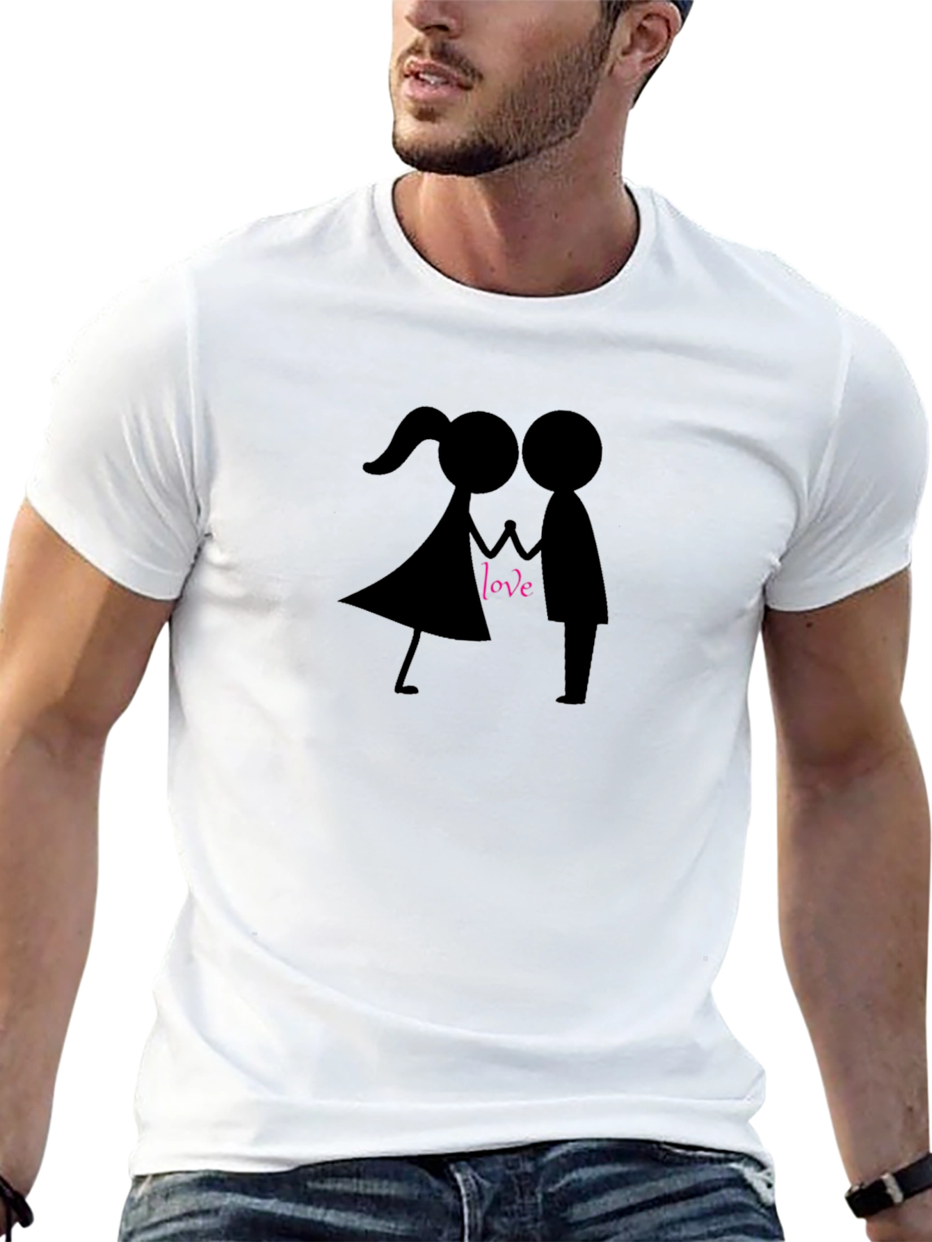 Love Stick Figure Couple T-Shirt - Stylish Black Tee