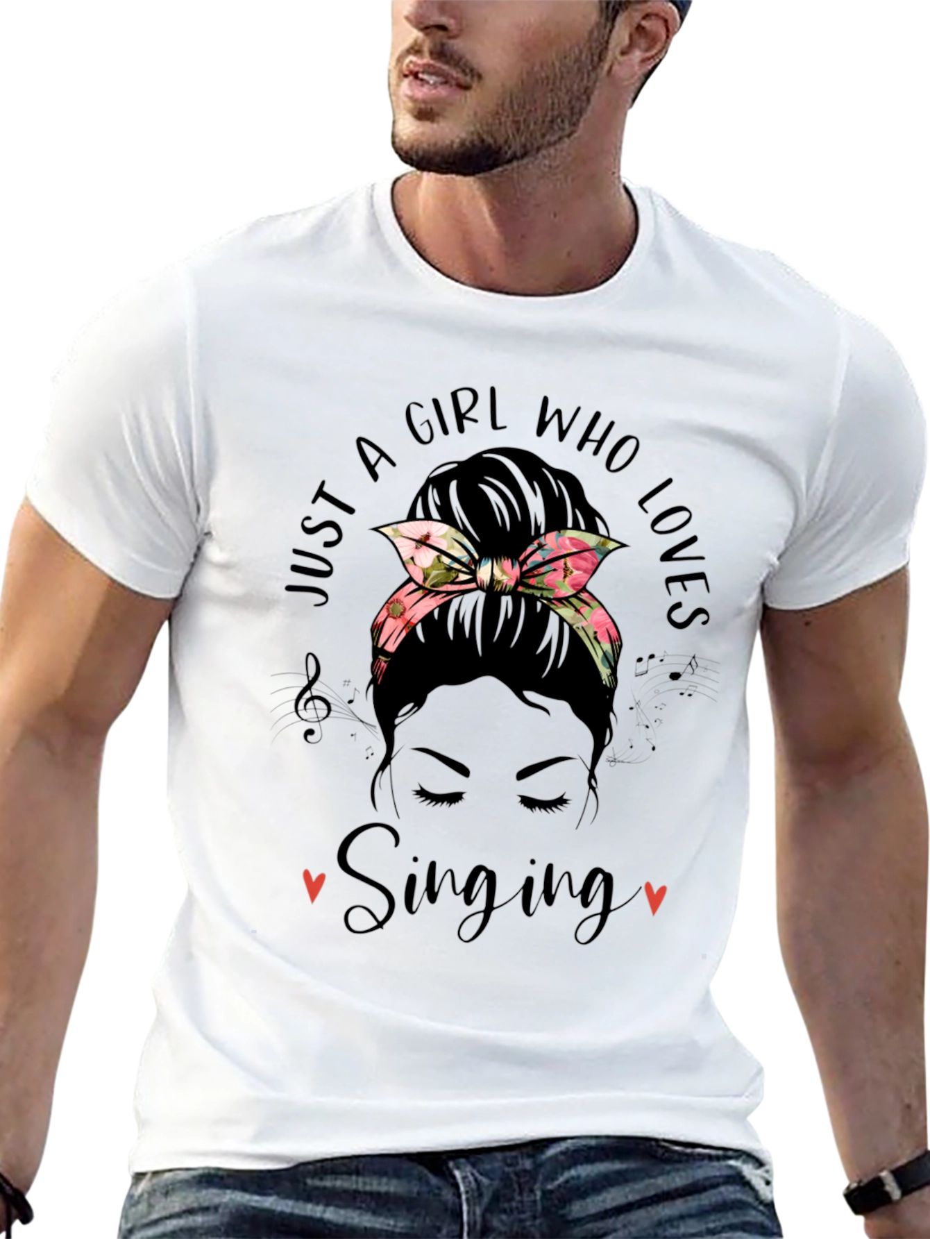 Just A Girl Who Loves Singing Messy Bun T-Shirt