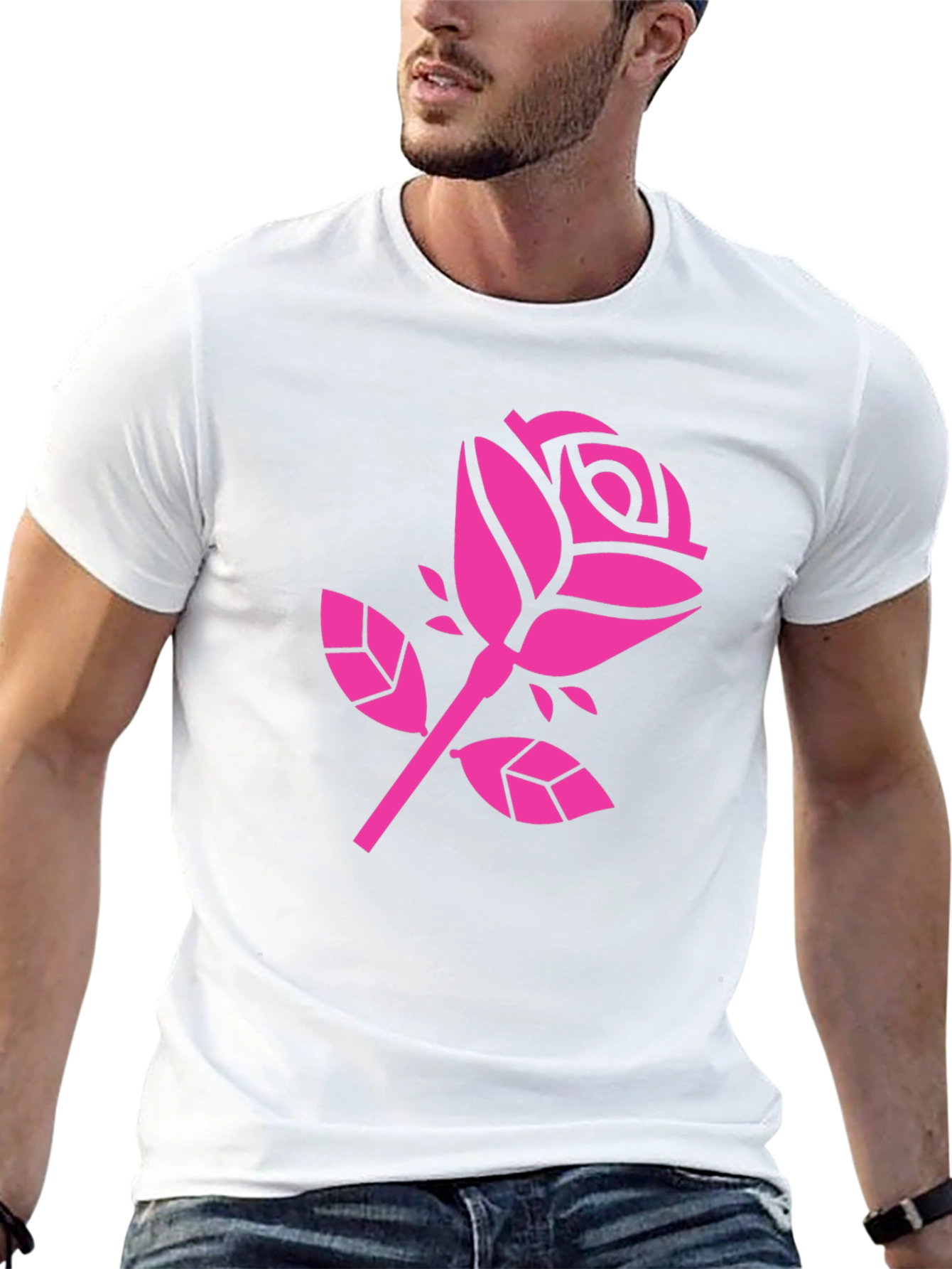 Pink Rose Graphic Black T-Shirt