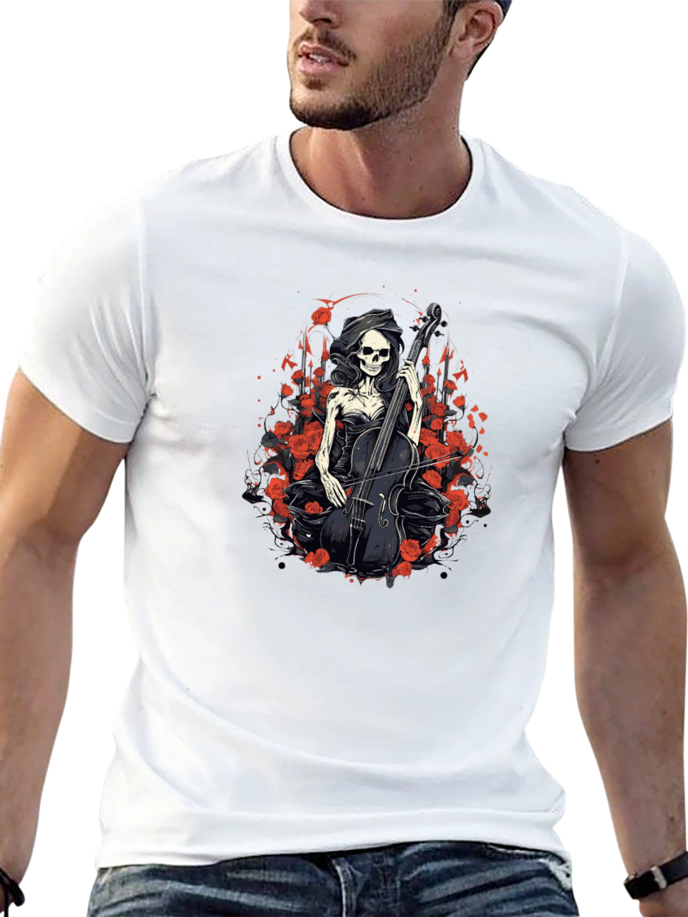 Gothic Skeleton Cellist Graphic Tee