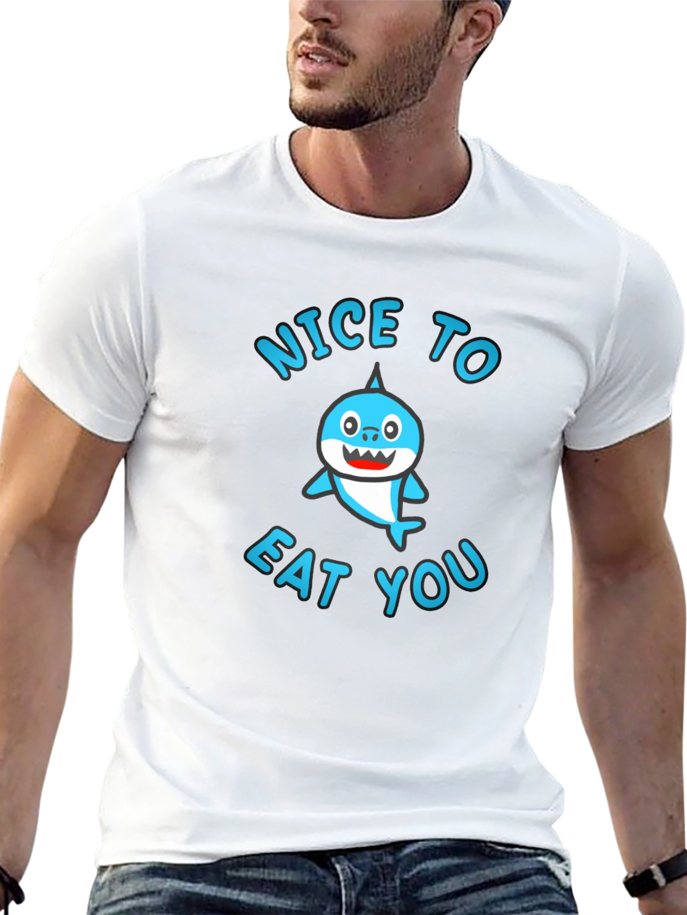 Nice To Eat You Shark Graphic Tee - Black