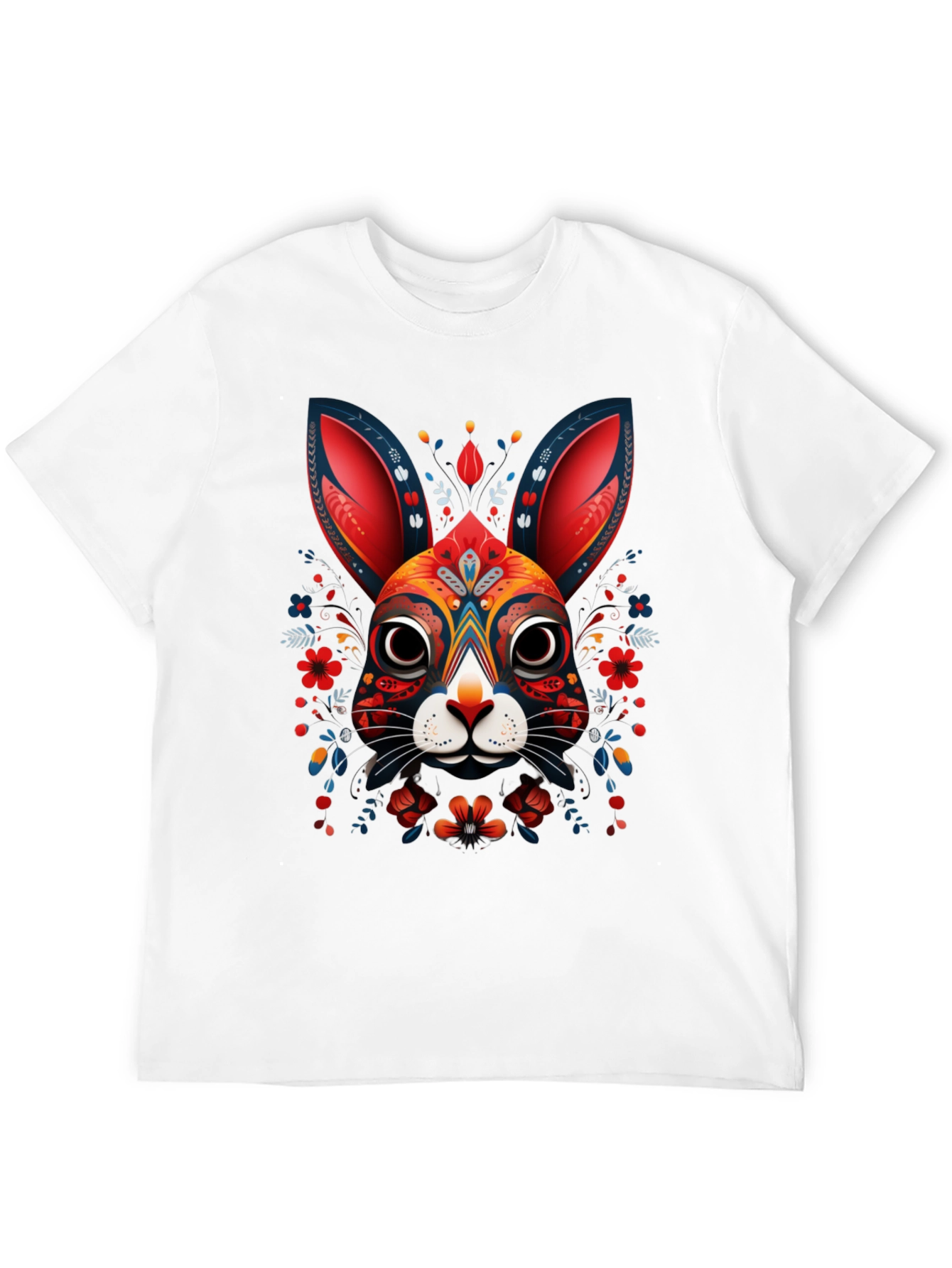 Rabbit Art Graphic Print Black T-Shirt