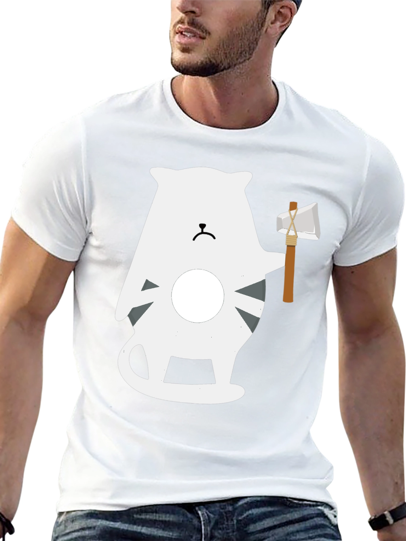 Axe Wielding Cat Graphic Tee - Black
