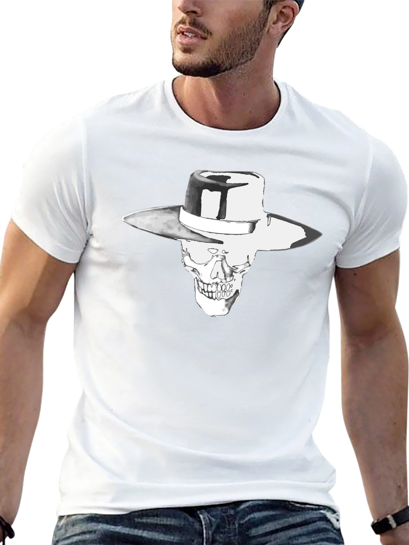 Skull in Hat Graphic Black T-Shirt