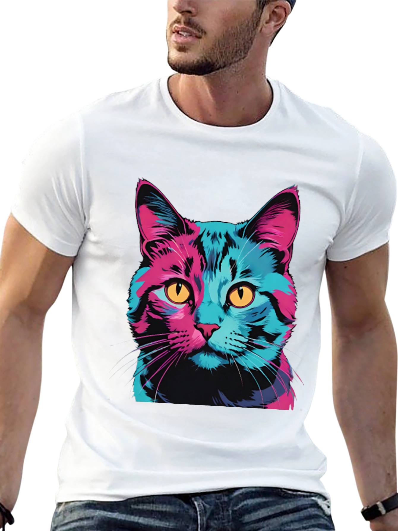 Vaporwave Cat Graphic Tee - Trendy Unisex T-Shirt