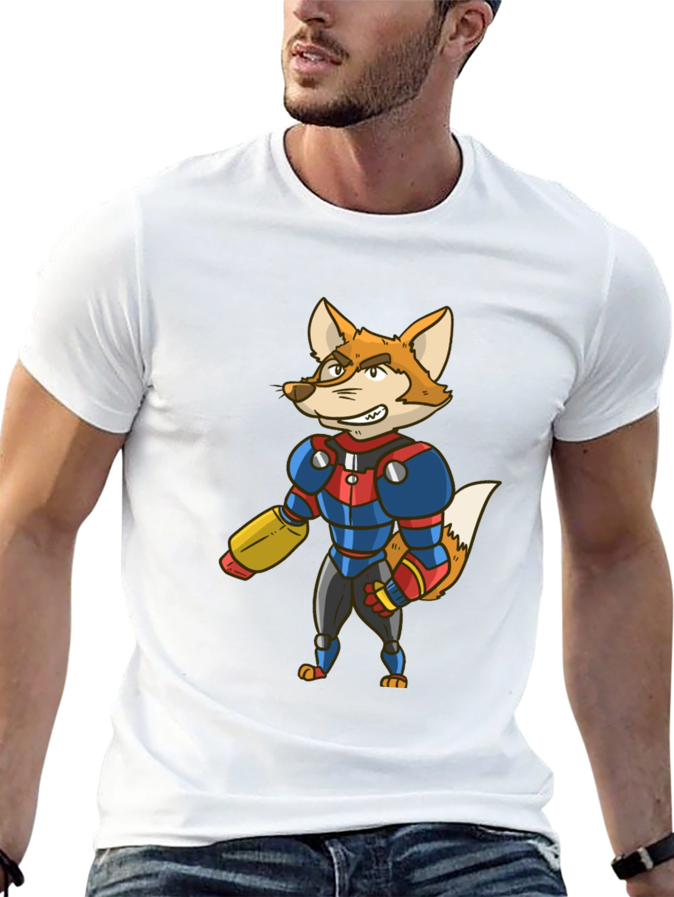 Sci-Fi Fox Character Graphic T-Shirt