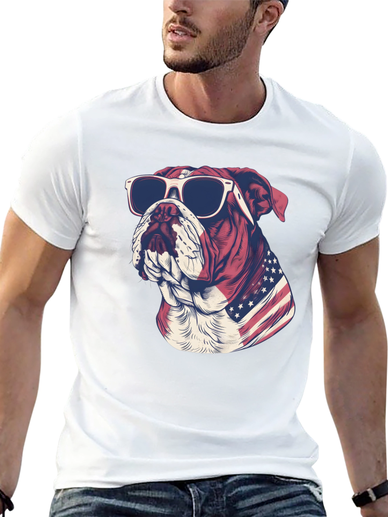 Patriotic Bulldog Graphic Tee - American Pride T-Shirt
