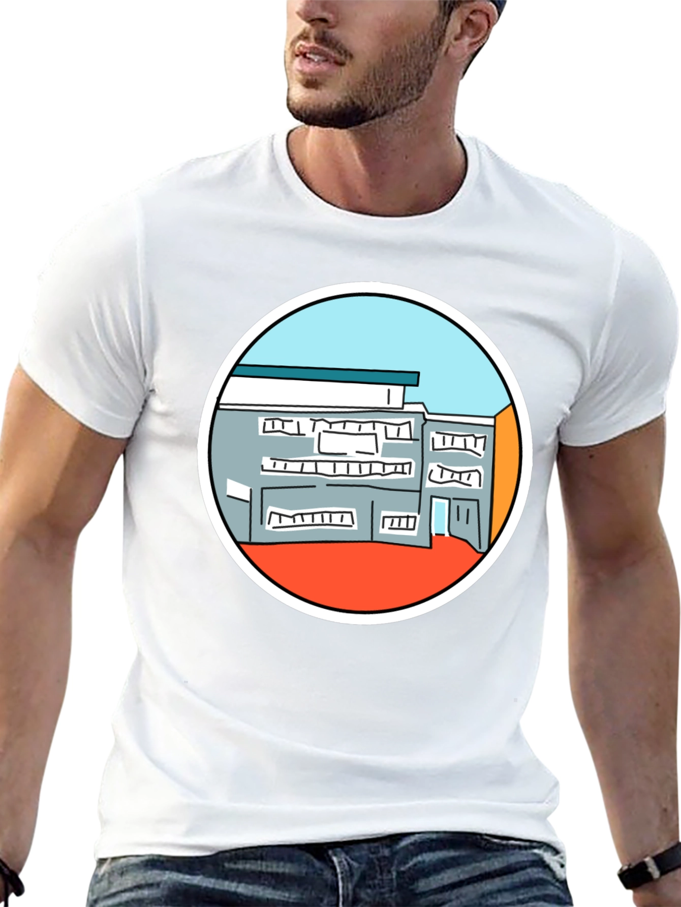 Building Graphic Tee - Unique Design Black T-Shirt