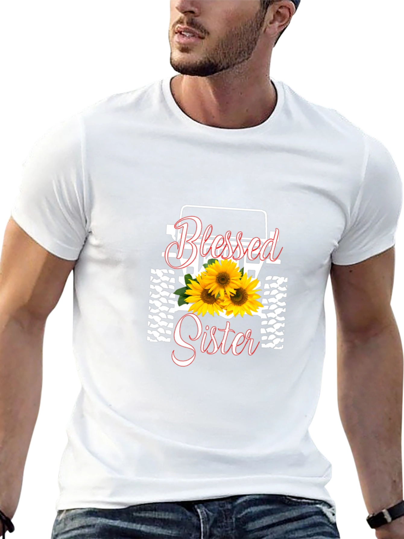 Blessed Sister Black T-Shirt Sunflower Graphic