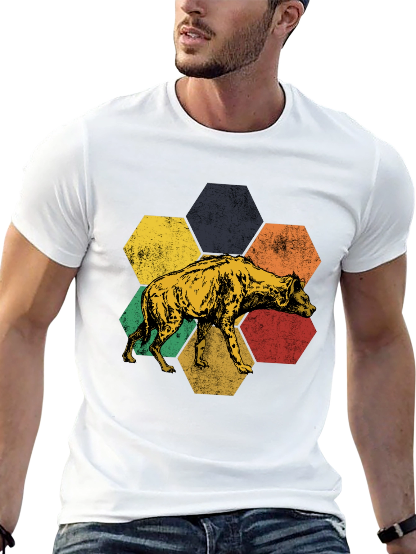 Hyena Hexagon Graphic Tee - Stylish Animal Print Shirt