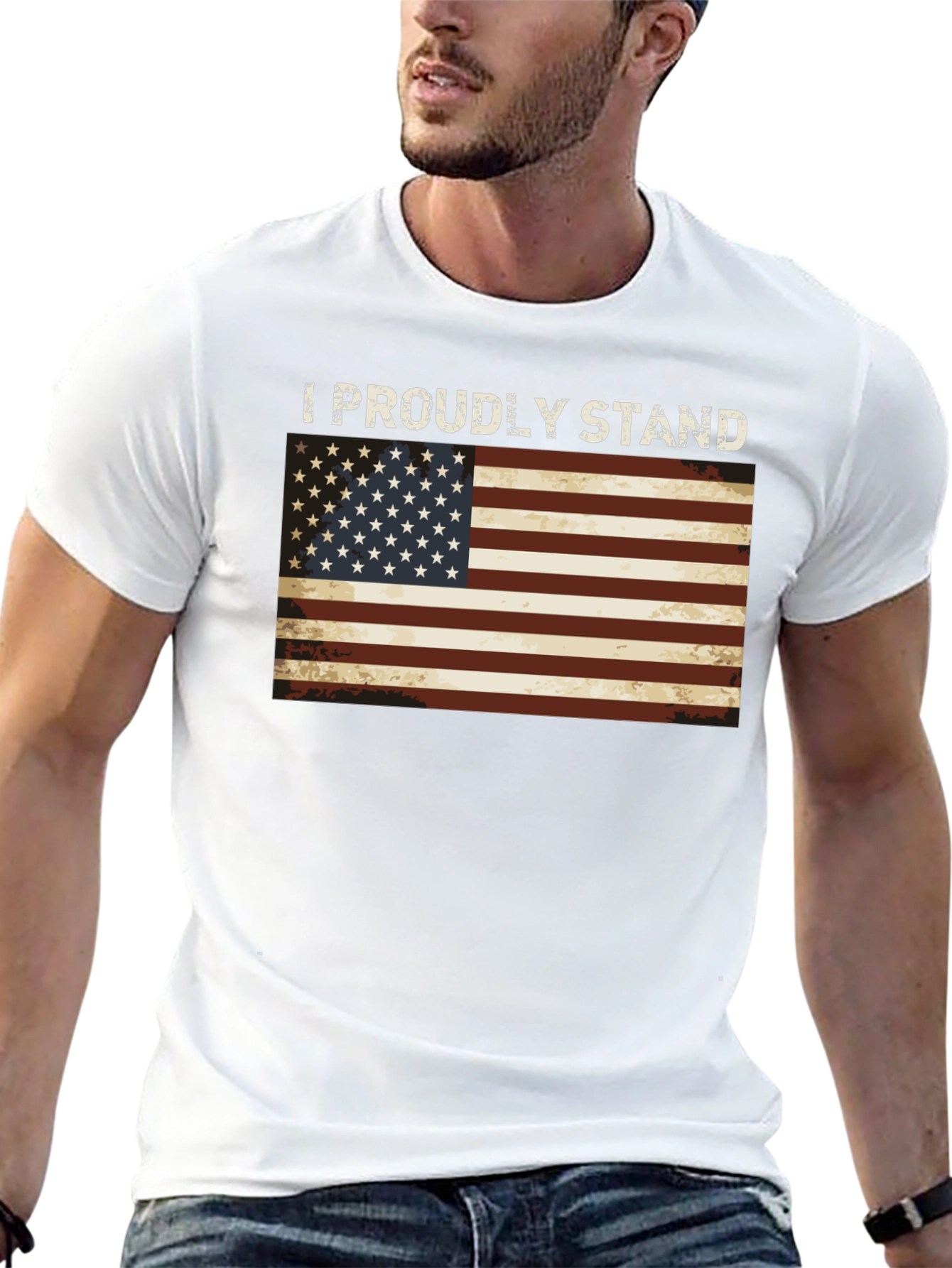 I Proudly Stand American Flag Graphic Tee