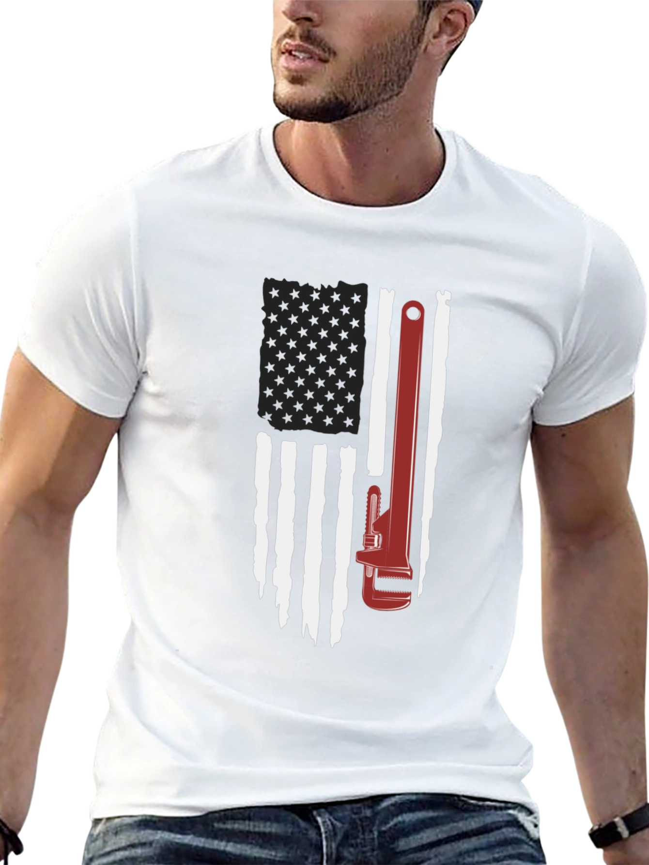 American Flag Wrench Graphic T-Shirt