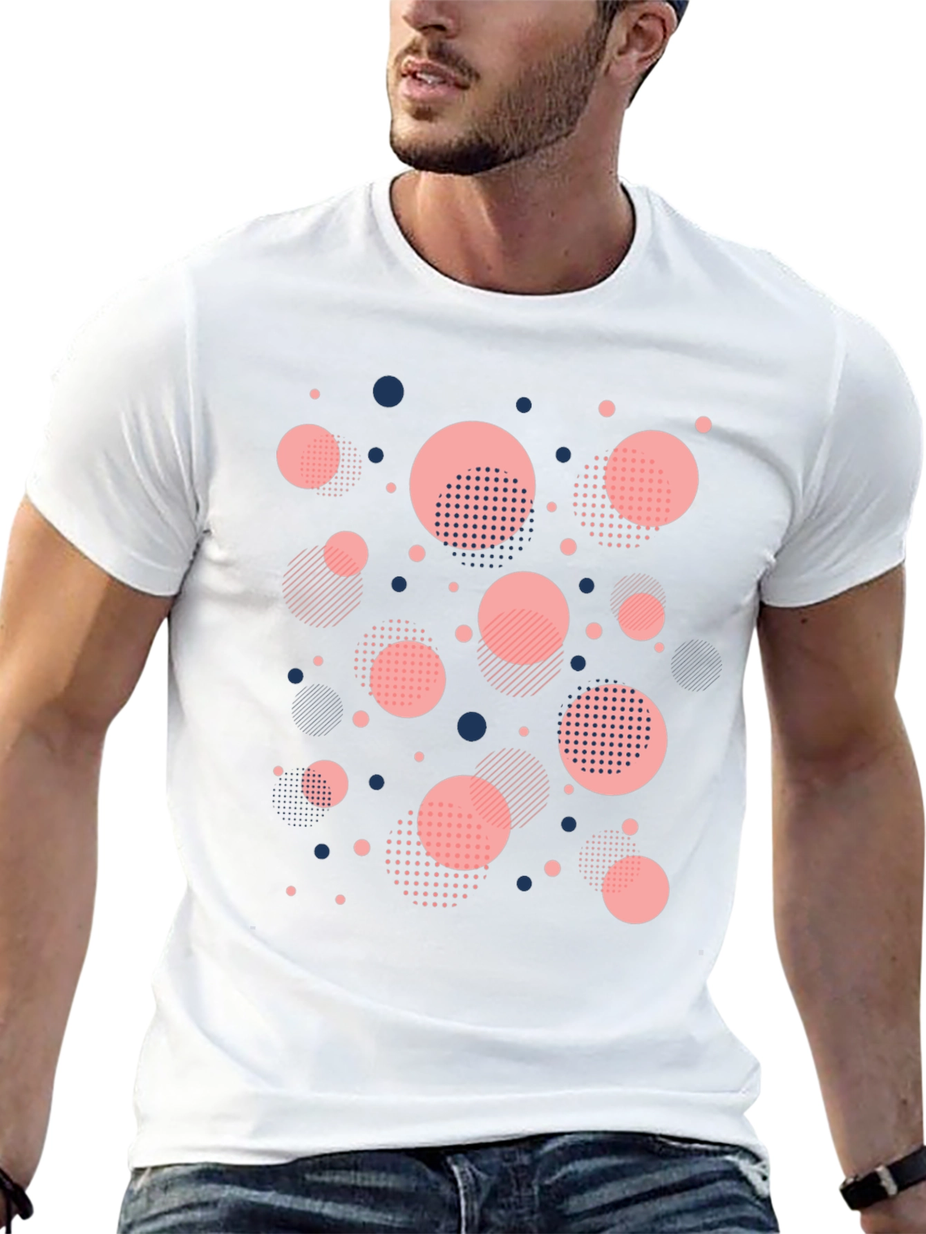 Modern Geometric Circle Pattern Black T-Shirt