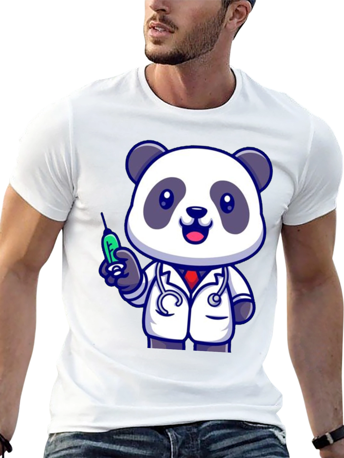 Doctor Panda Graphic Tee - Black Cotton Blend
