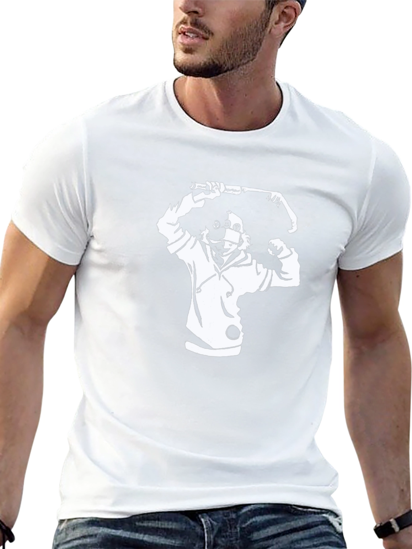 Black Graphic Tee - Hooded Character with Baseball Bat