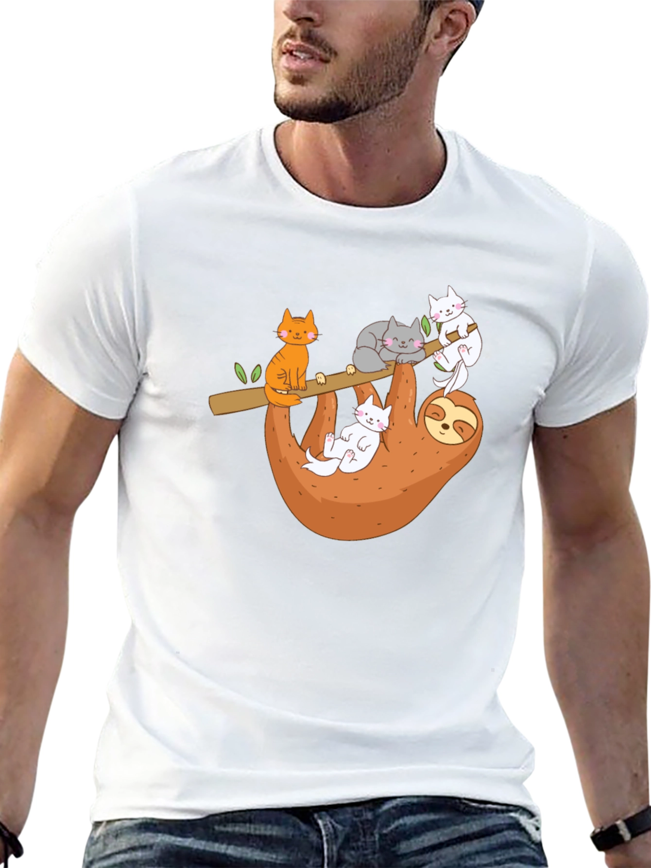 Cats & Sloth Black T-Shirt