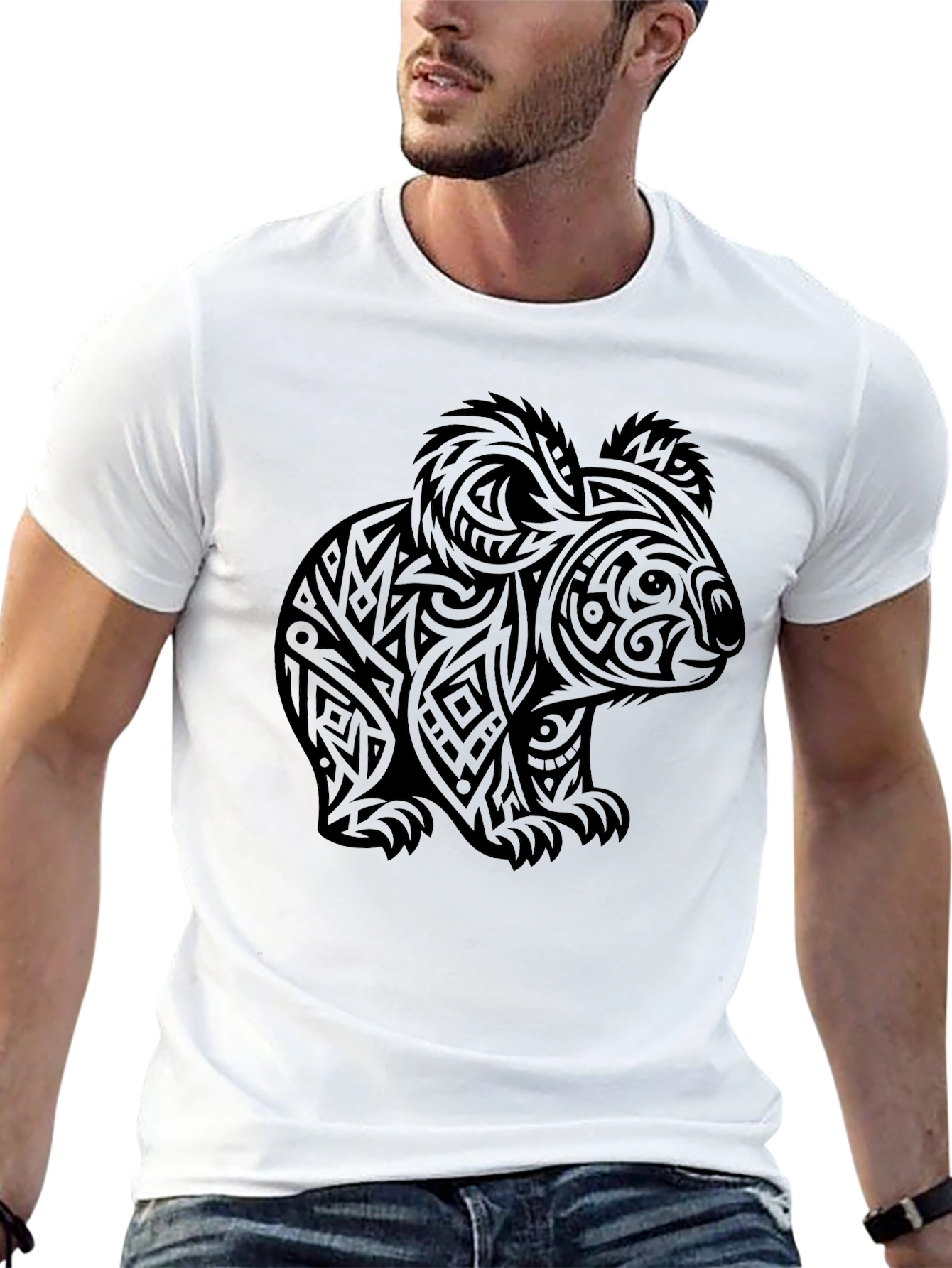 Tribal Koala Bear Graphic Tee - Black
