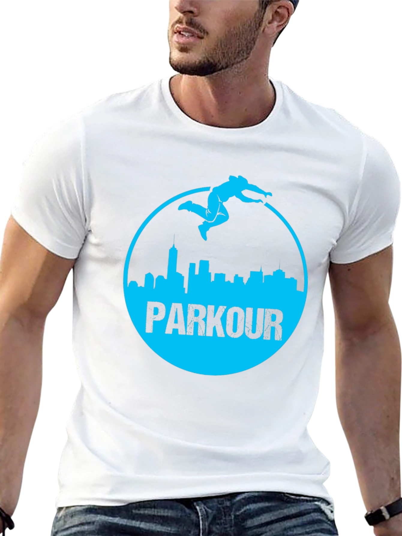 Parkour Cityscape Graphic Tee - Black Cotton Blend