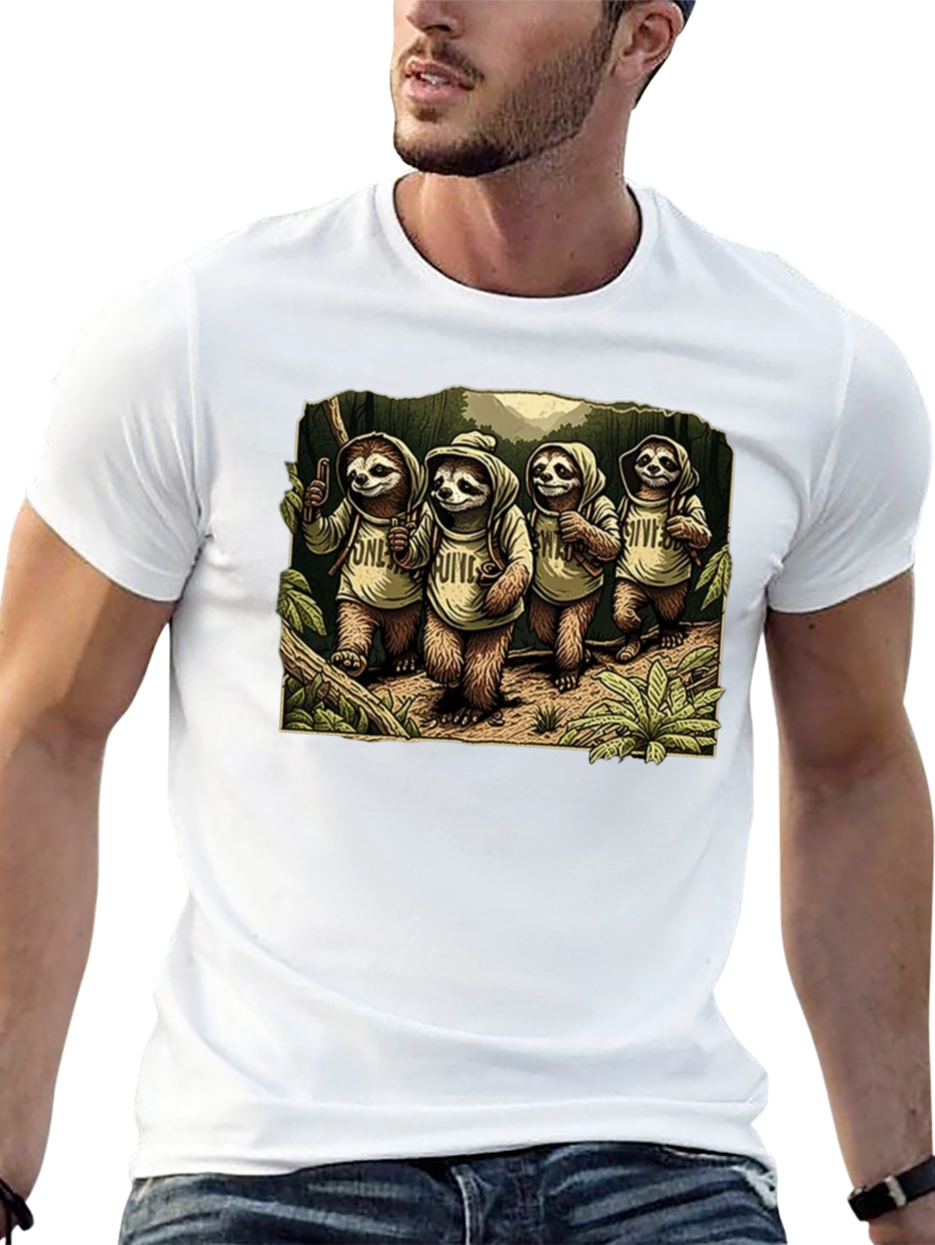 Sloth Hiking Crew Graphic Tee - Cool Animal T-Shirt