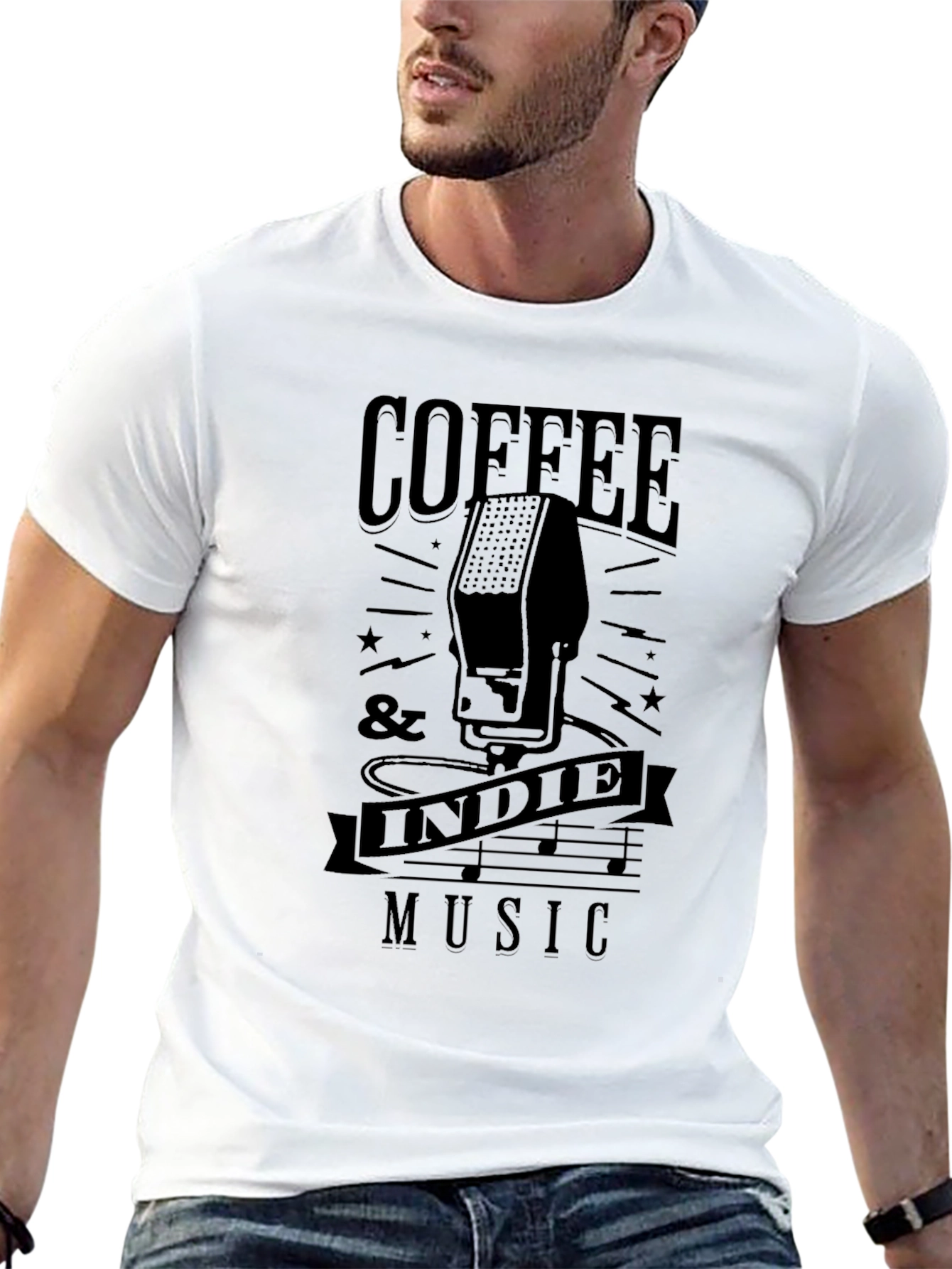 Coffee & Indie Music Graphic Tee - Black T-Shirt