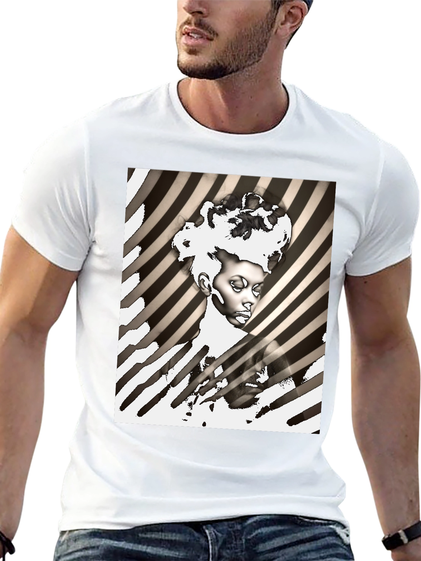 Striking Graphic Print Tee - Monochrome Art