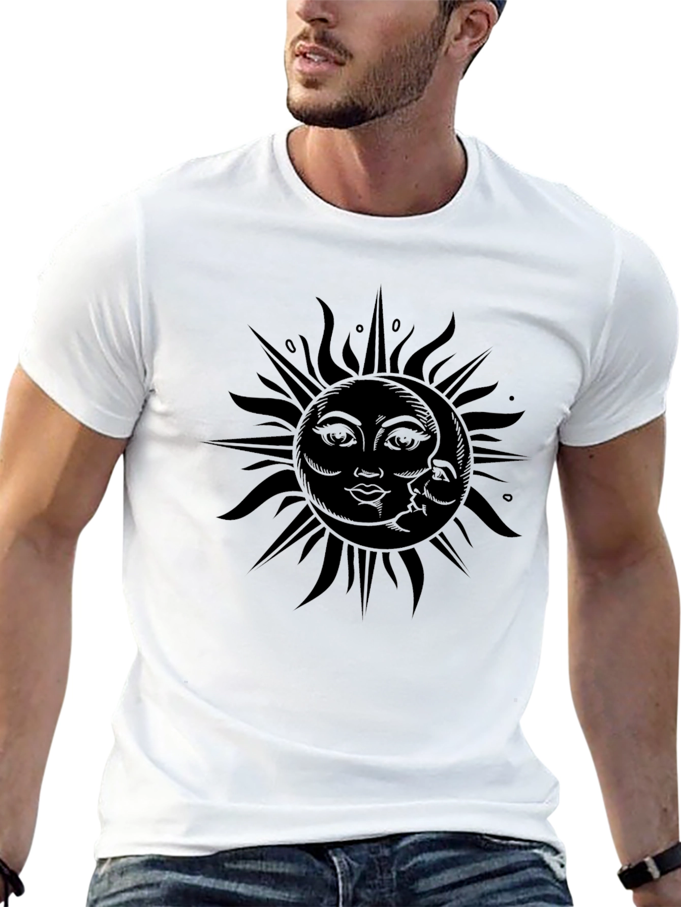 Celestial Sun and Moon Graphic Tee - Black