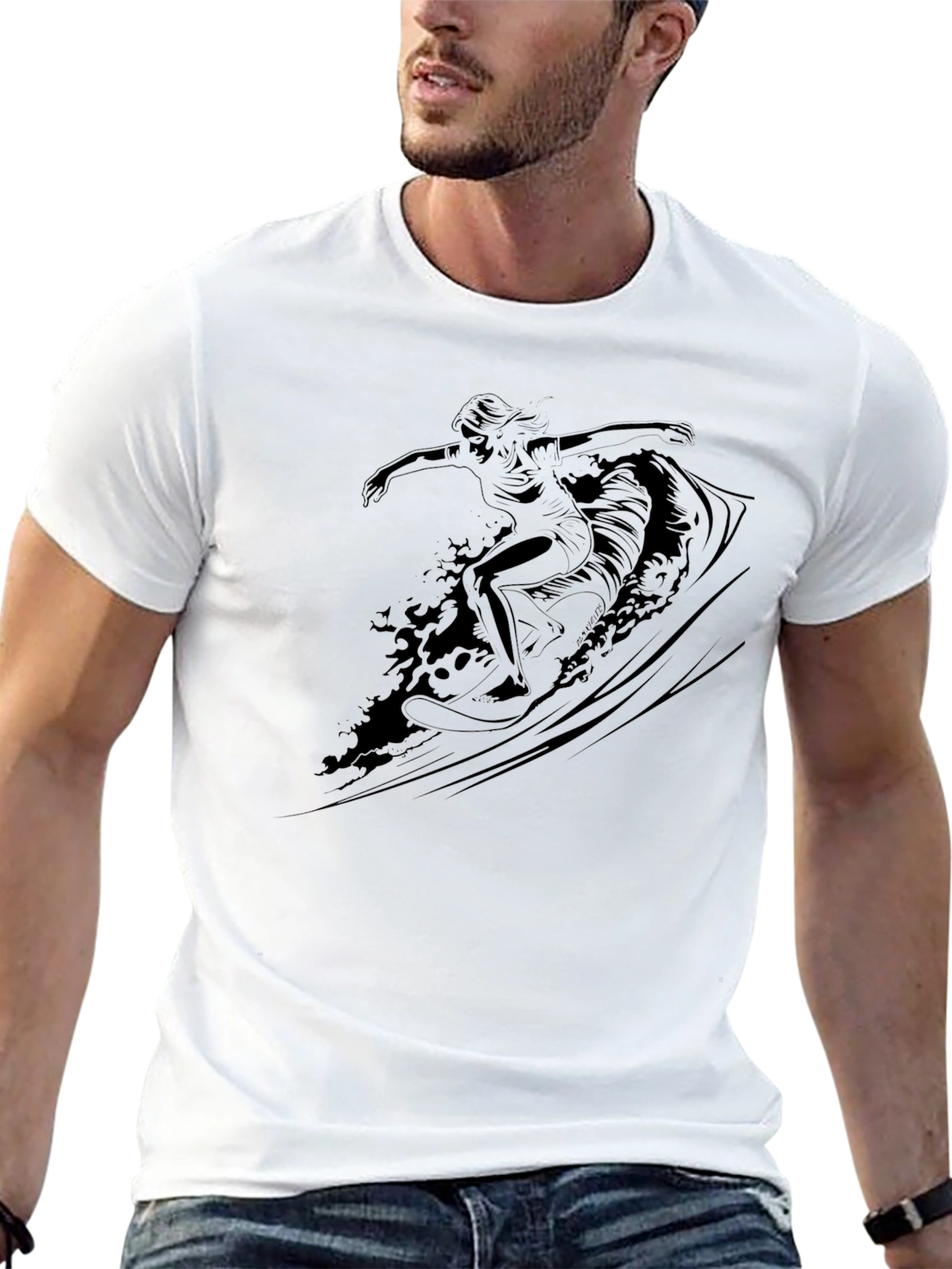 Surfer Graphic Tee - Black Cotton Blend