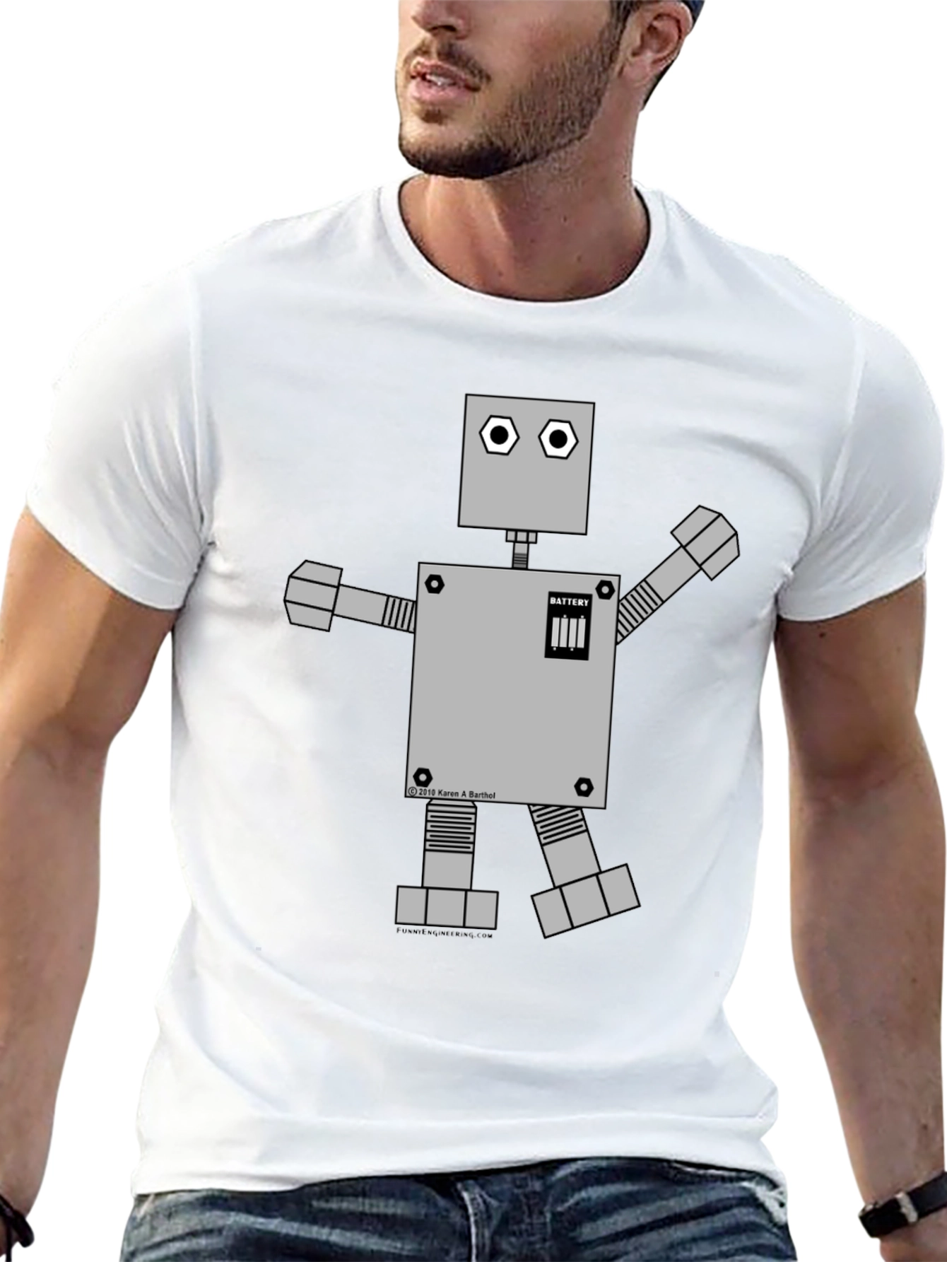 Retro Robot Graphic Tee - Black Cotton Shirt