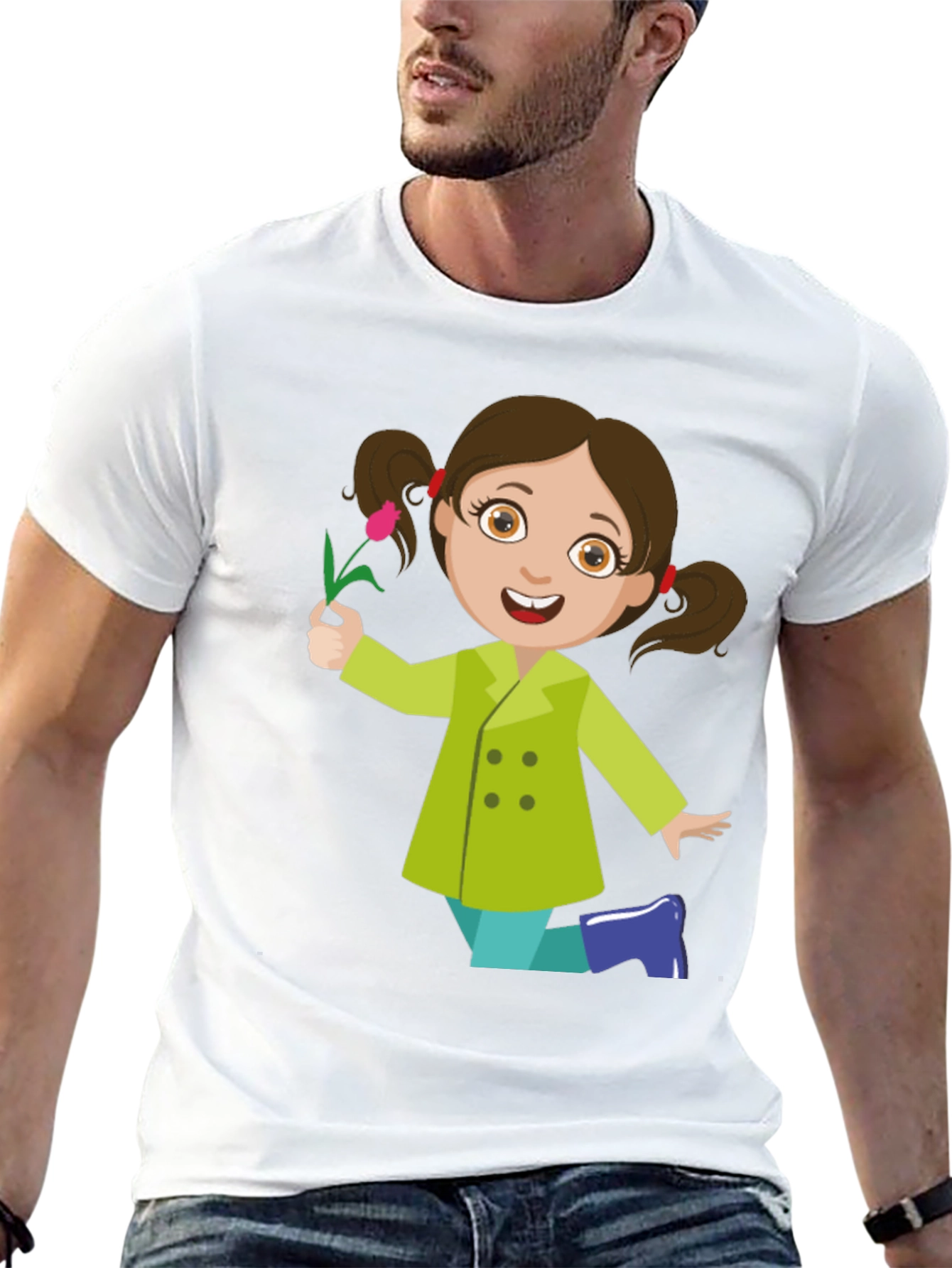 Cute Girl Graphic Tee - Black Cotton Blend Shirt