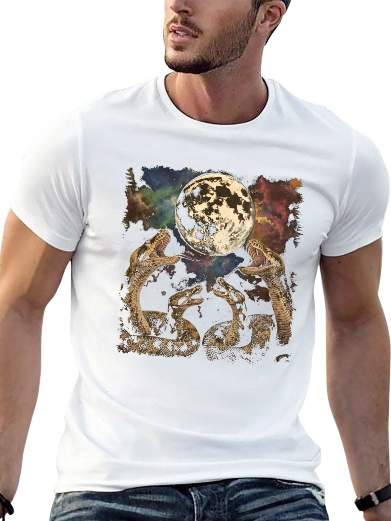Snakes & Moon Graphic Tee - Mens Black T-Shirt