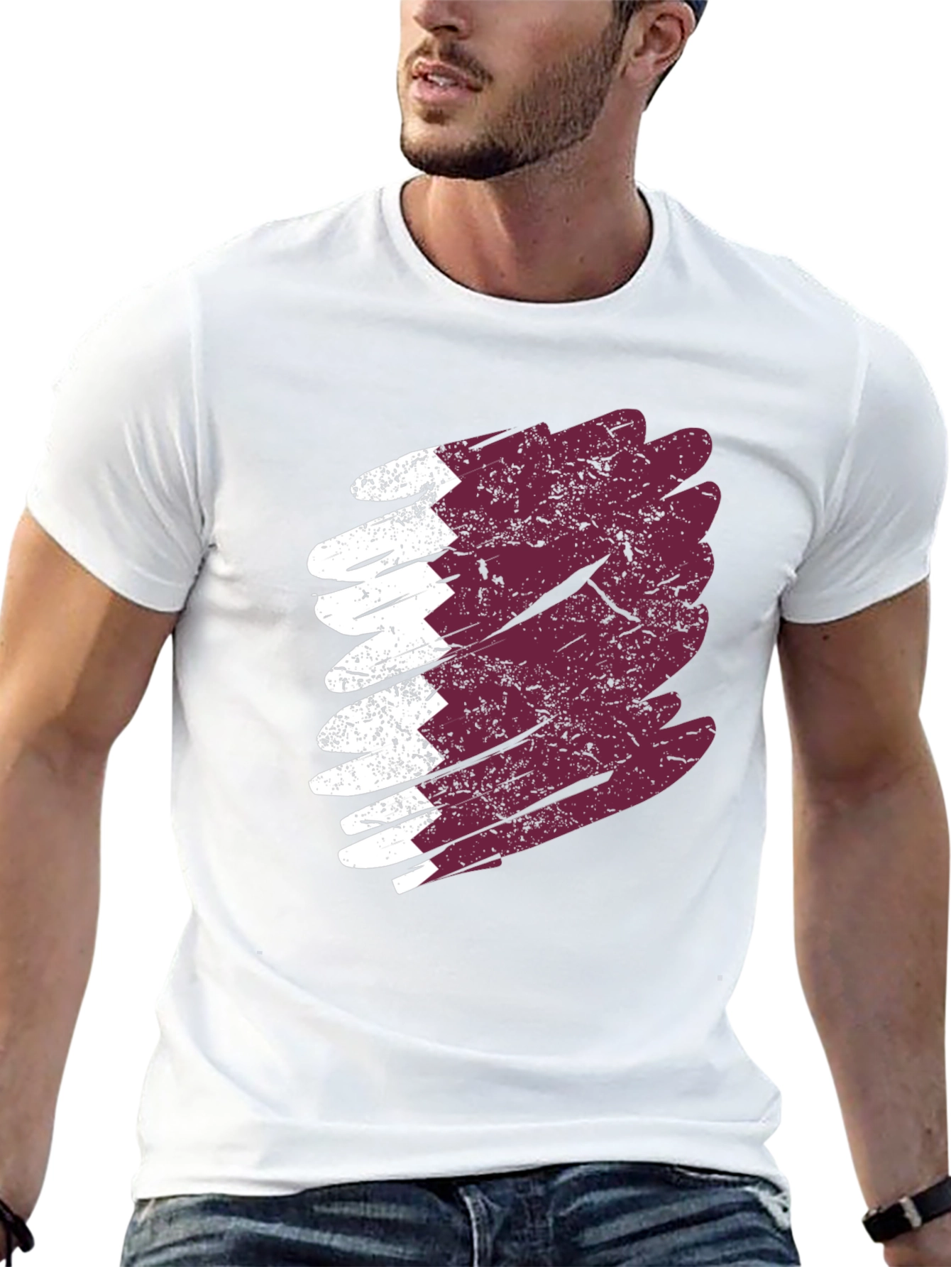 Qatar Flag Brush Stroke T-Shirt - Mens Black Tee