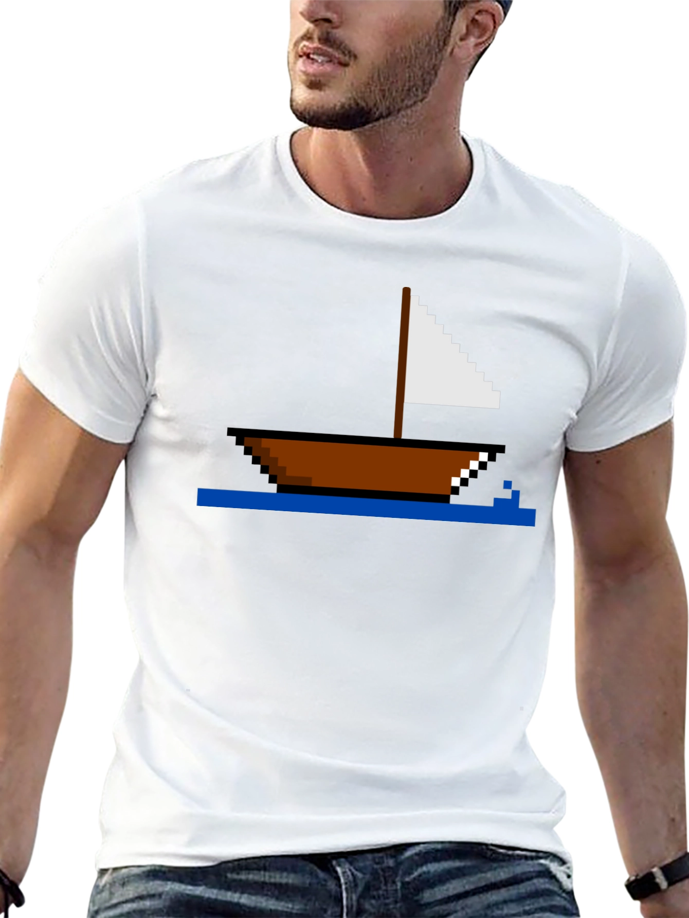 Pixel Art Sailboat T-Shirt - Retro Nautical Tee