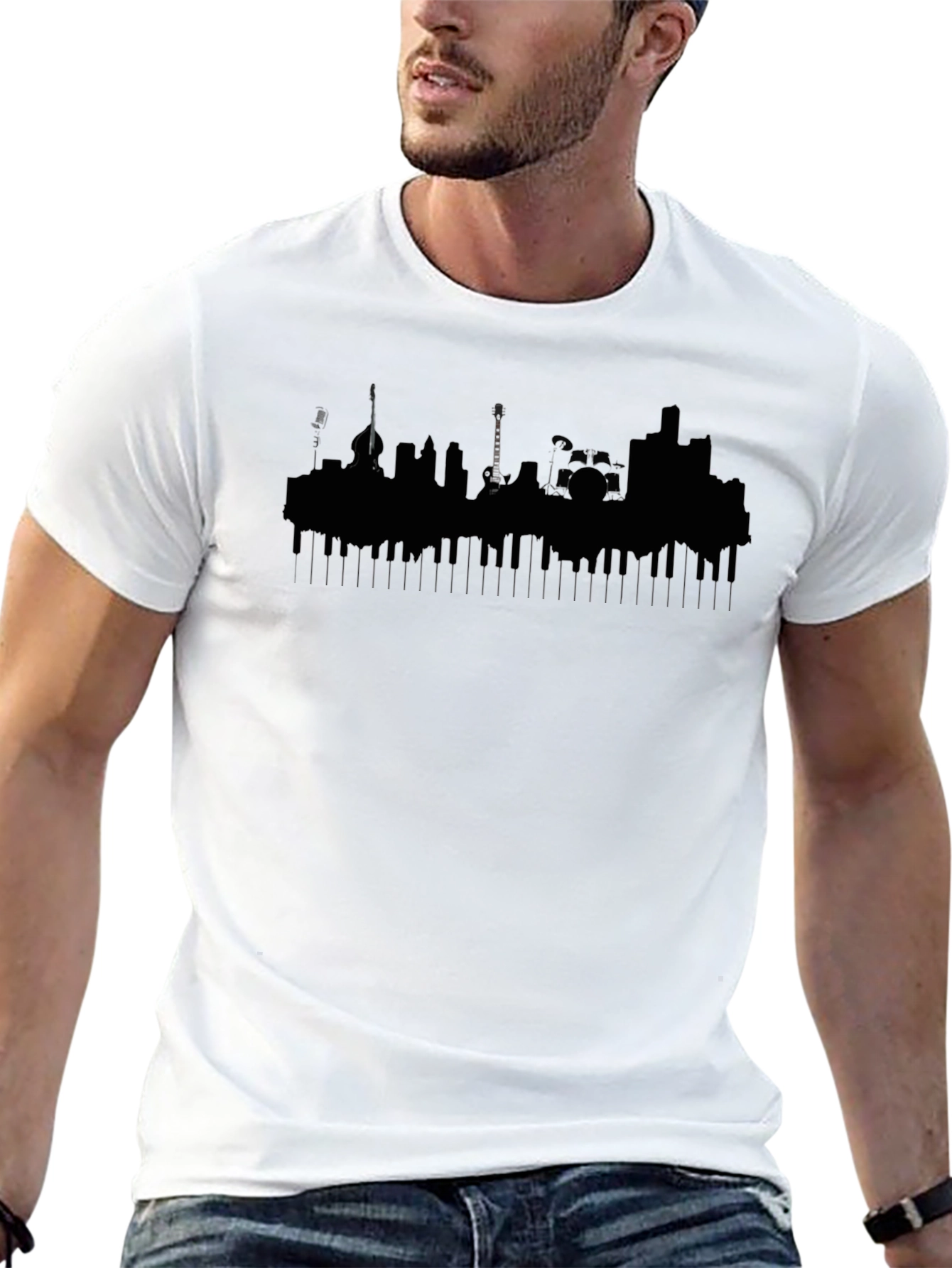 Music City Skyline Tee - Black Cotton Graphic T-Shirt