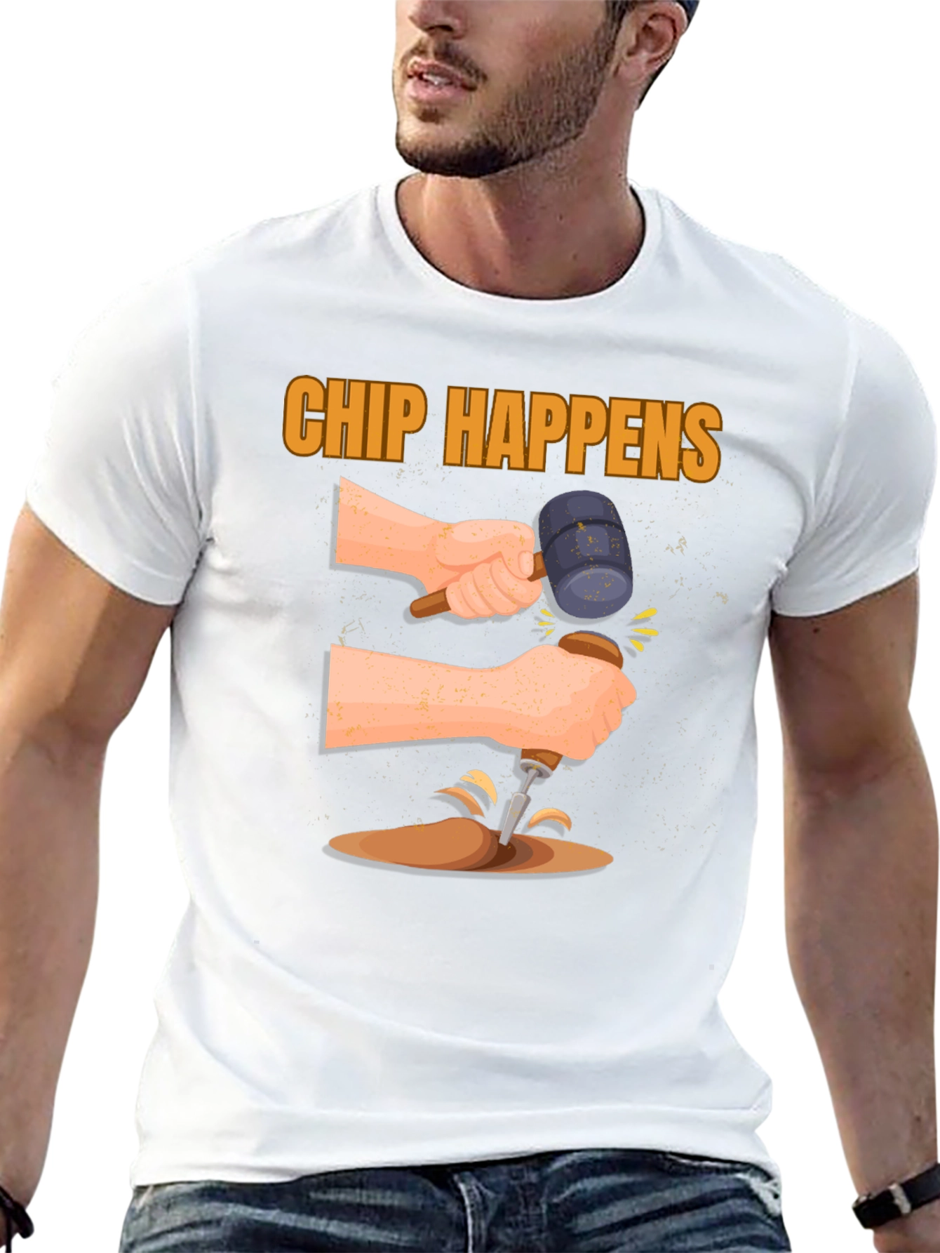 Chip Happens Graphic Tee - Humorous Carpentry Shirt