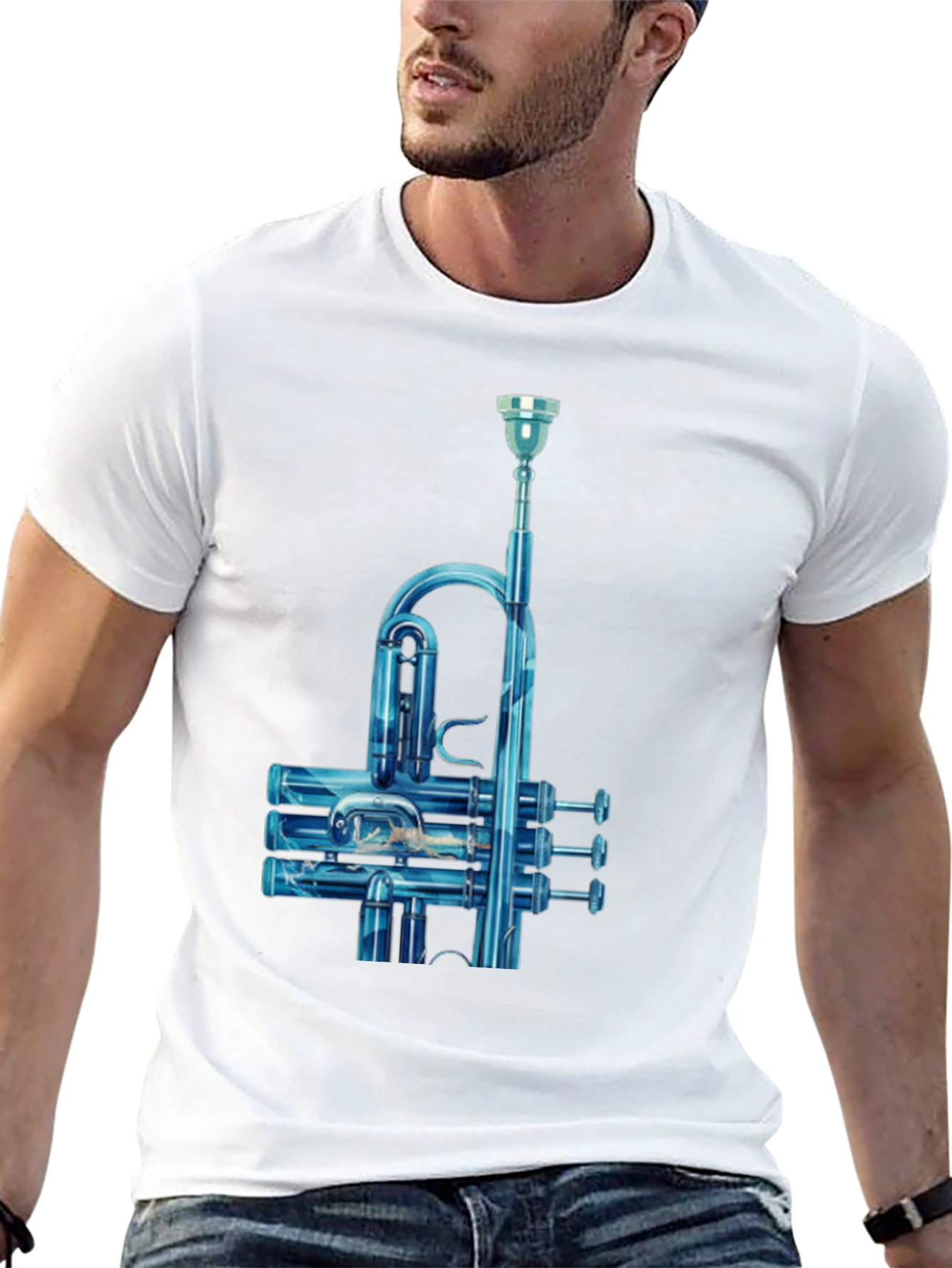 Blue Trumpet Graphic Tee - Musicians Style
