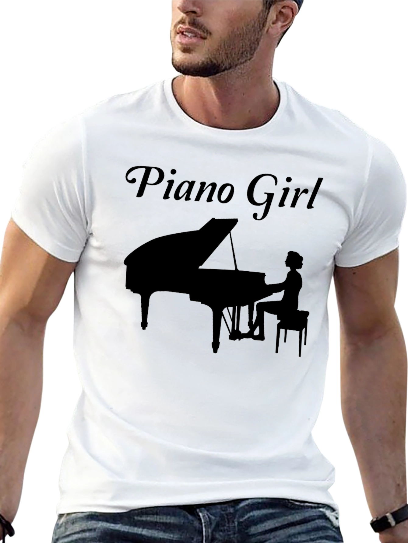 Piano Girl Graphic Tee - Black Cotton T-Shirt