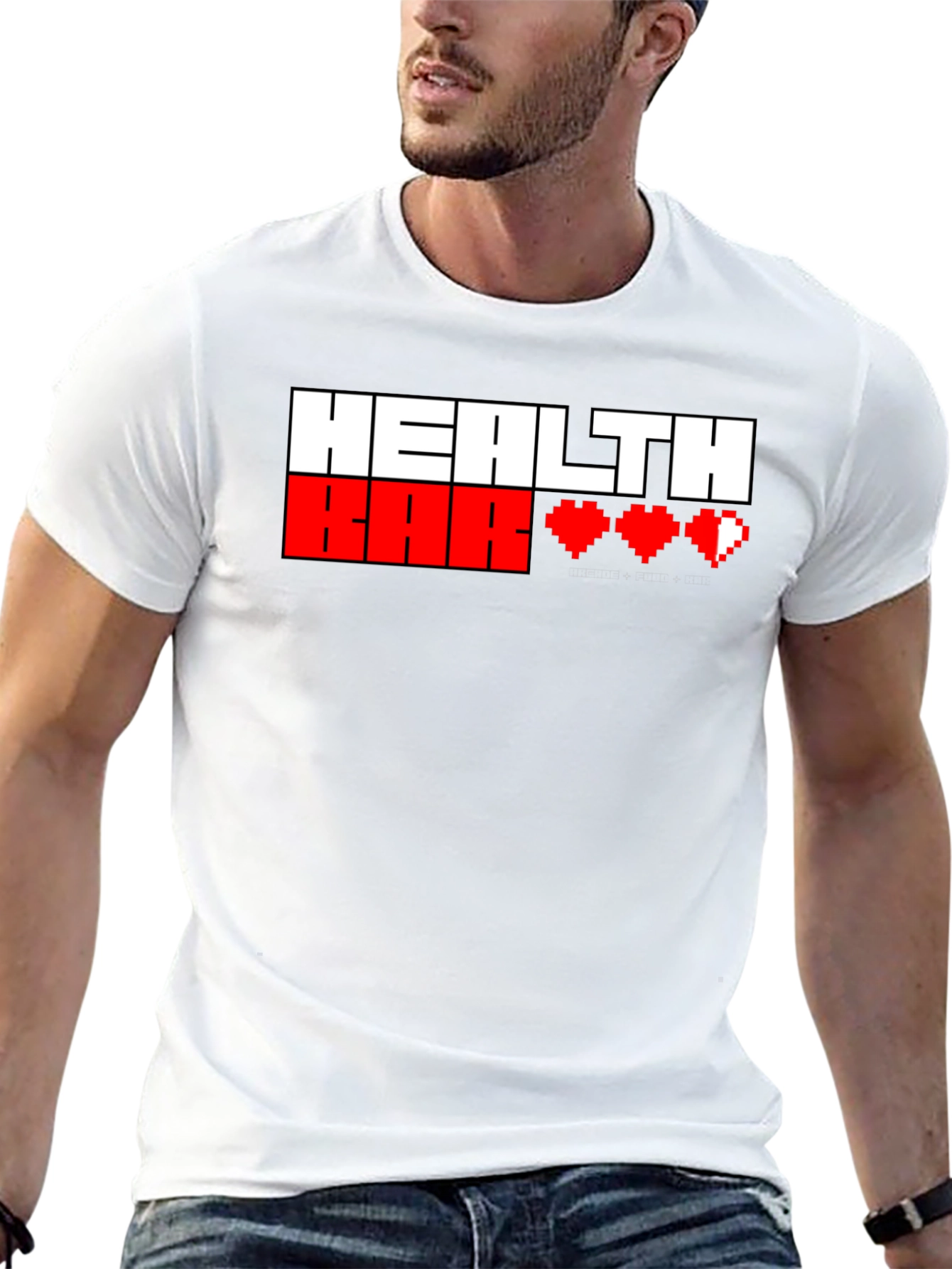 Gamer Health Bar T-Shirt - Pixel Heart Design