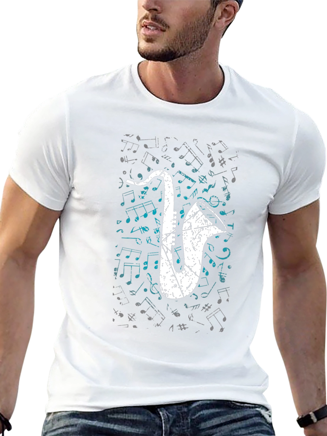 Saxophone Graphic Tee - Musical Notes T-Shirt