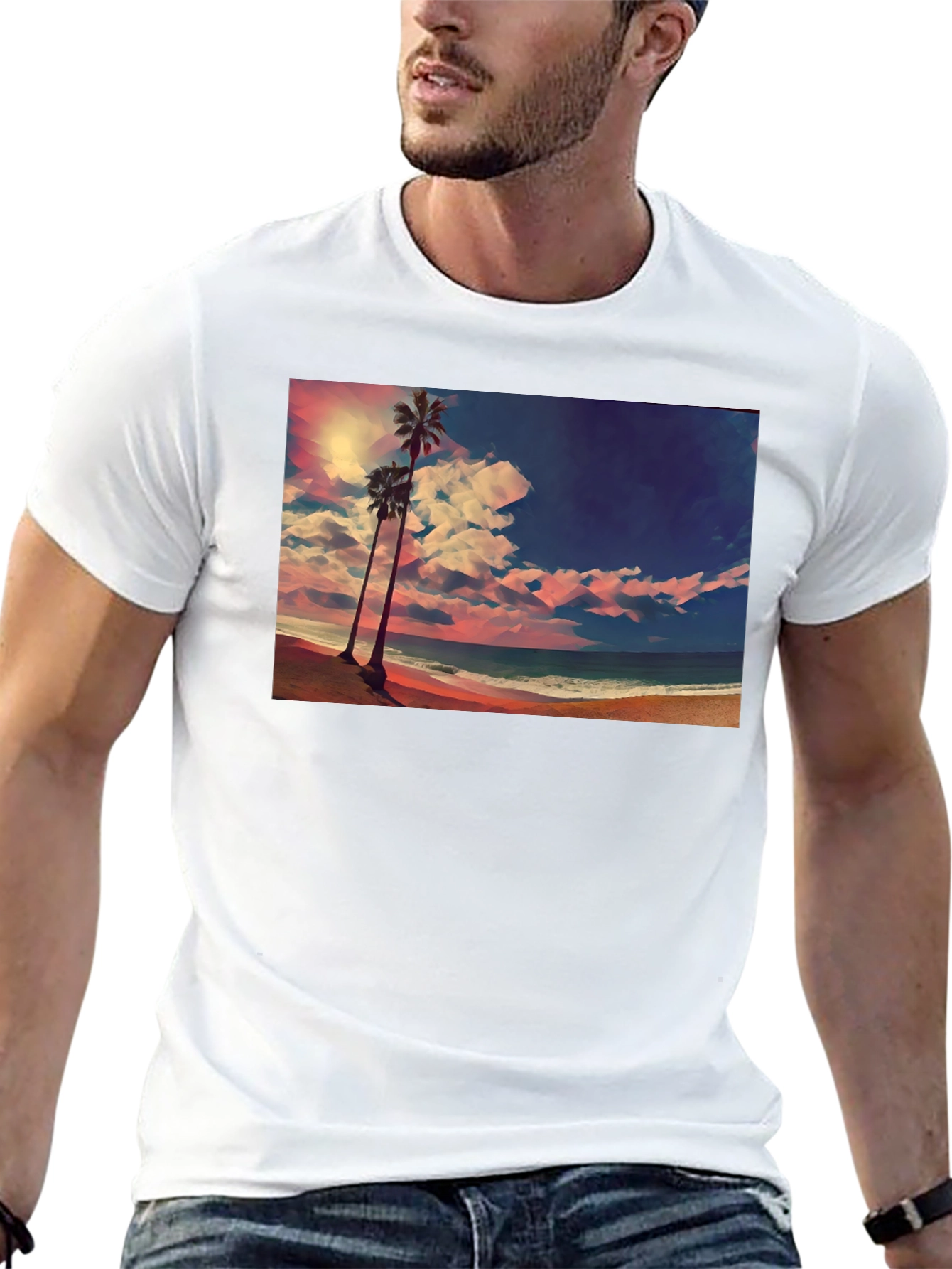 Tropical Beach Palm Tree Graphic Black T-Shirt