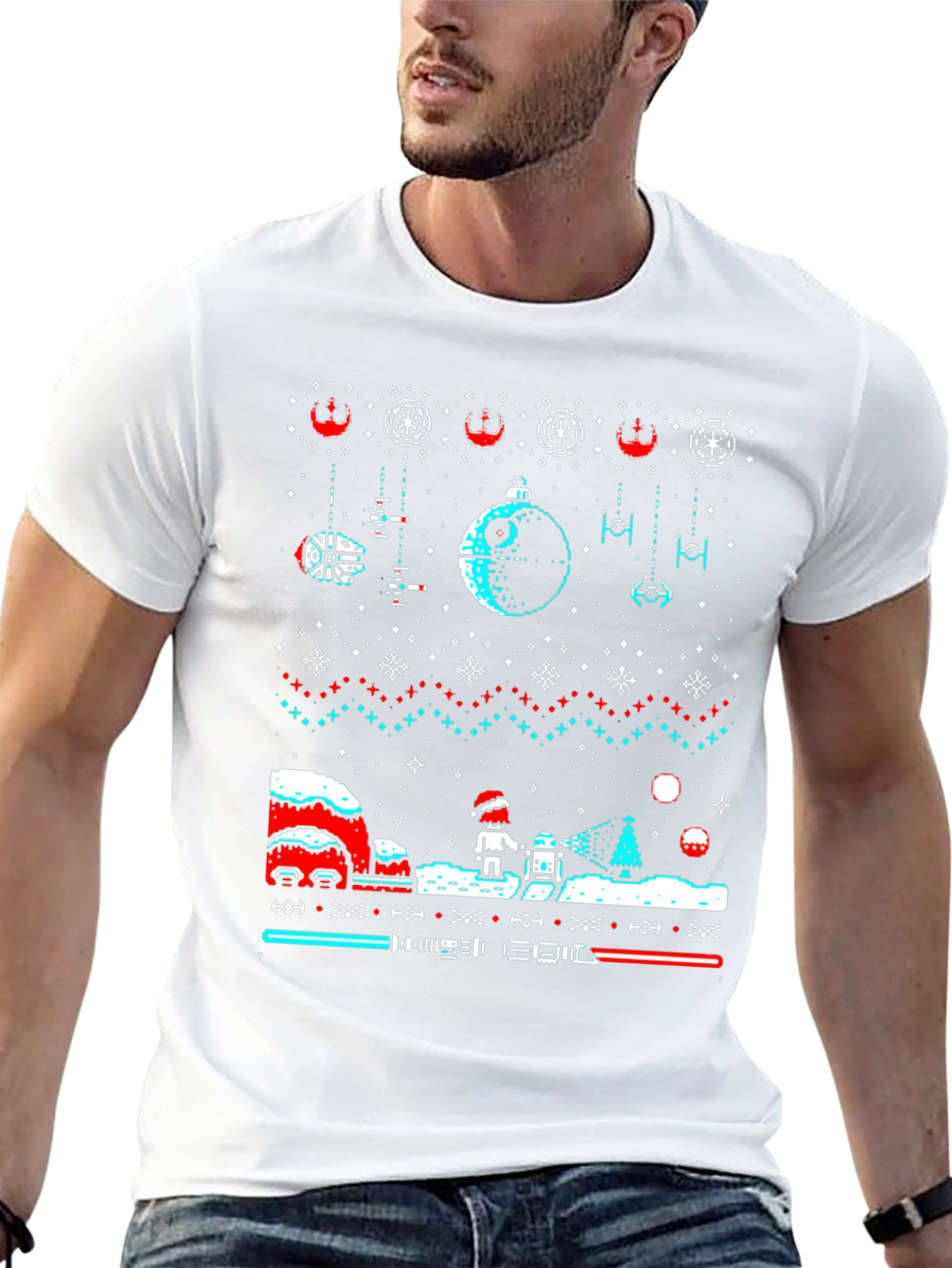 Star Wars Christmas Pixel Art Ugly Sweater Tee