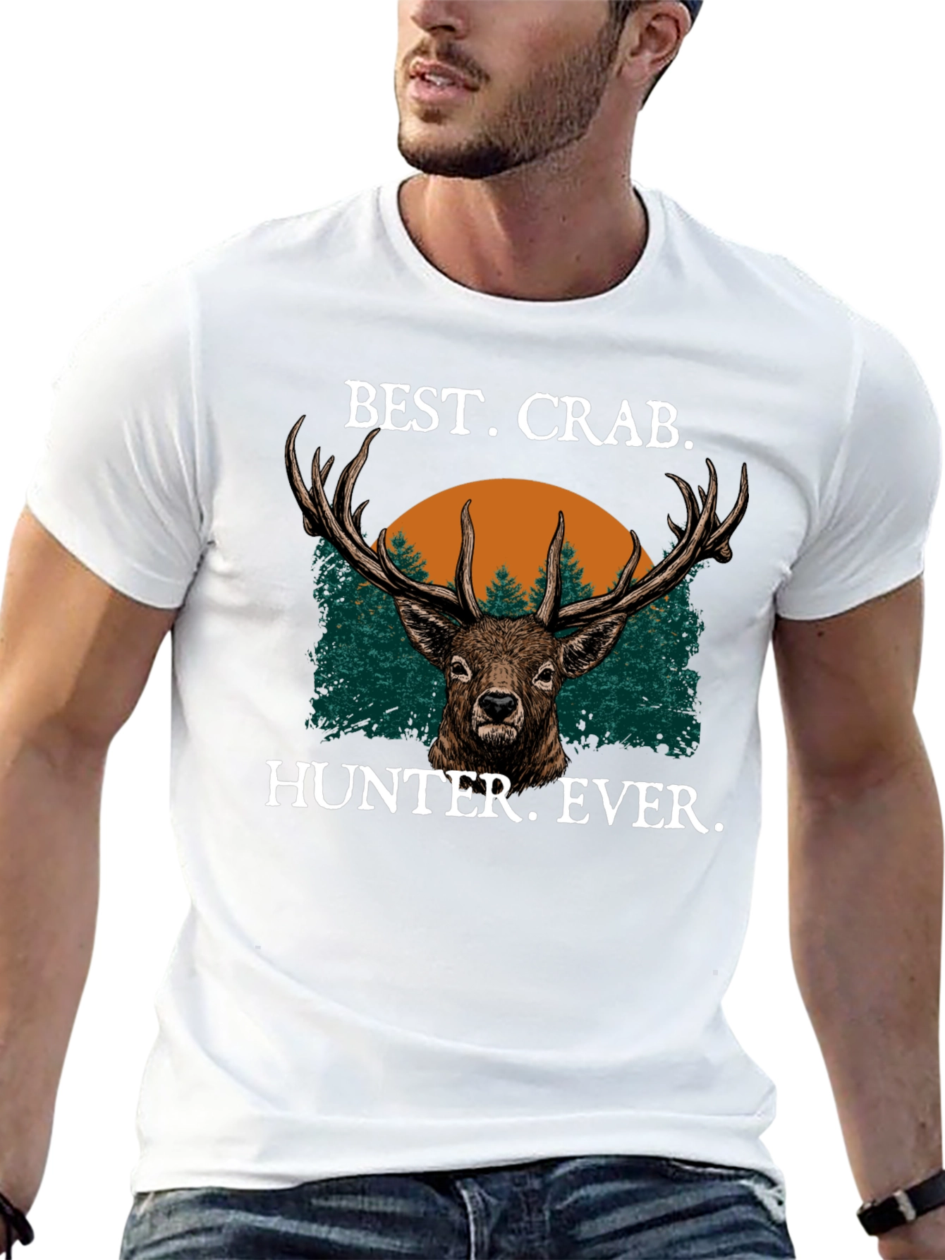 Best Crab Hunter Ever Black T-Shirt Deer Graphic
