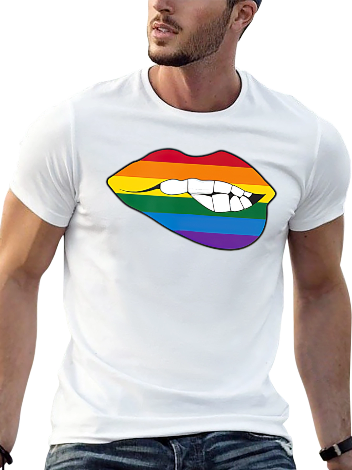 Rainbow Lips Bite Graphic Tee - LGBTQ+ Pride Shirt