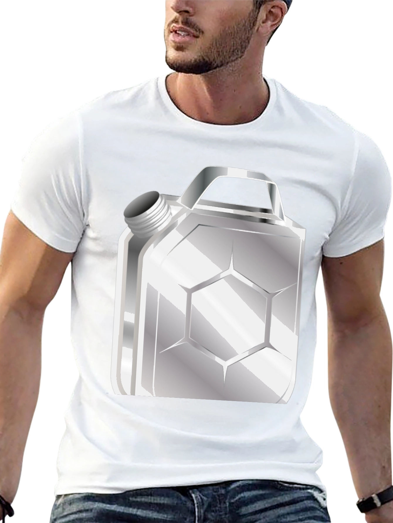 Metallic Gas Can Design Black T-Shirt