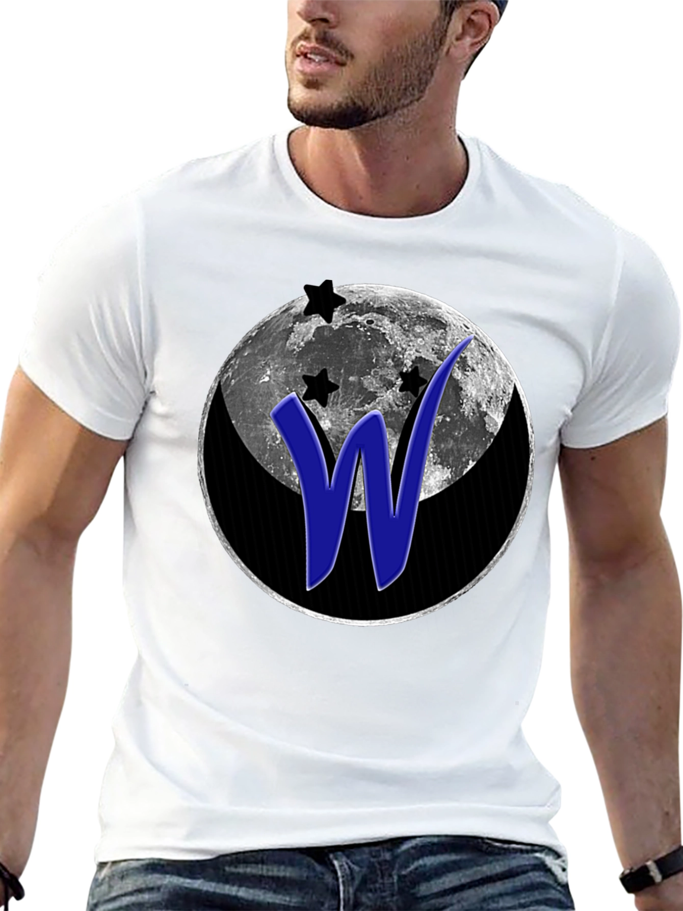 Moon & Stars W Graphic Black T-Shirt