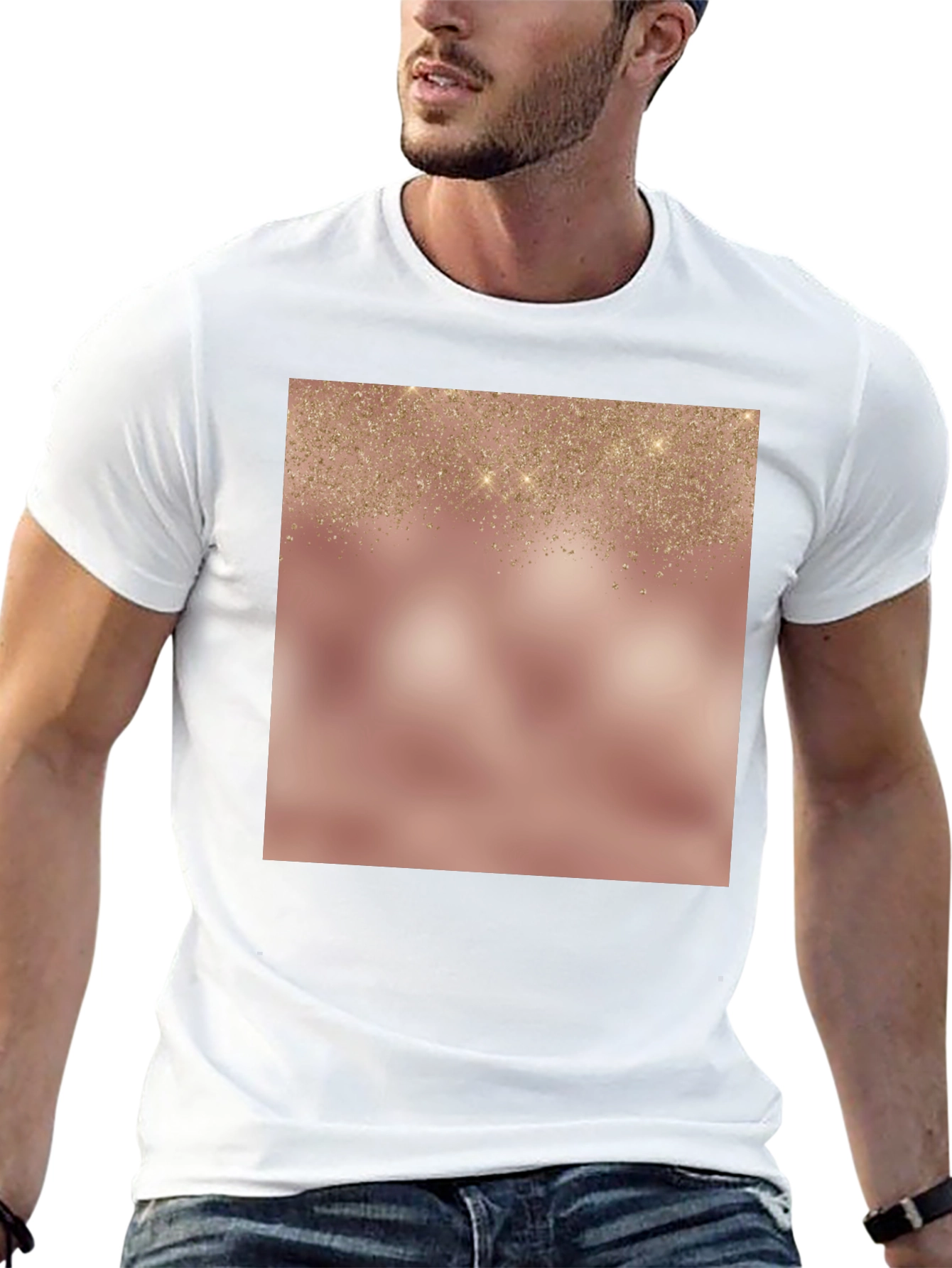 Elegant Glitter Overlay Black T-Shirt